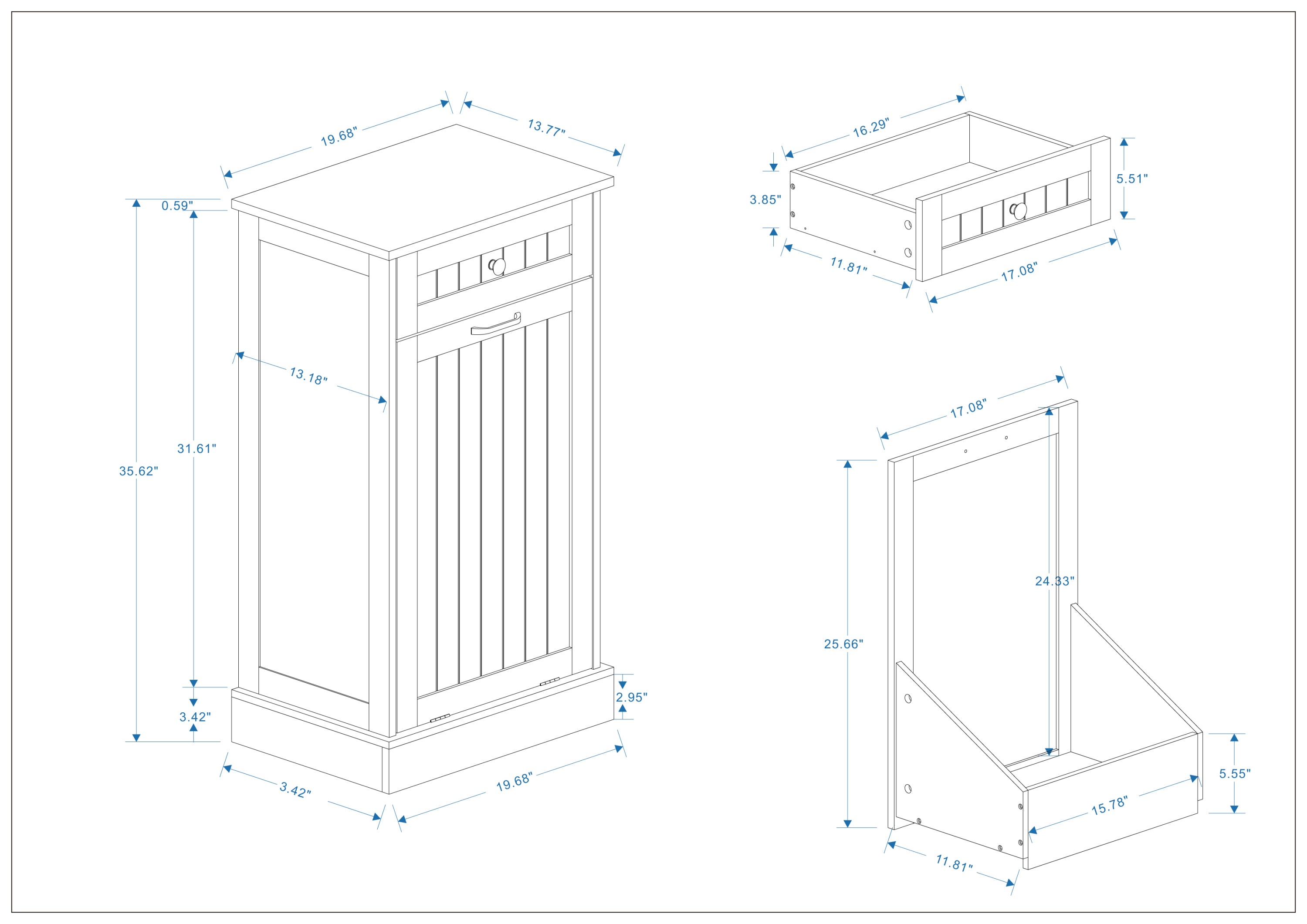 One Drawers and One-Compartment Tilt-Out Trash Cabinet Kitchen Trash Cabinet-White