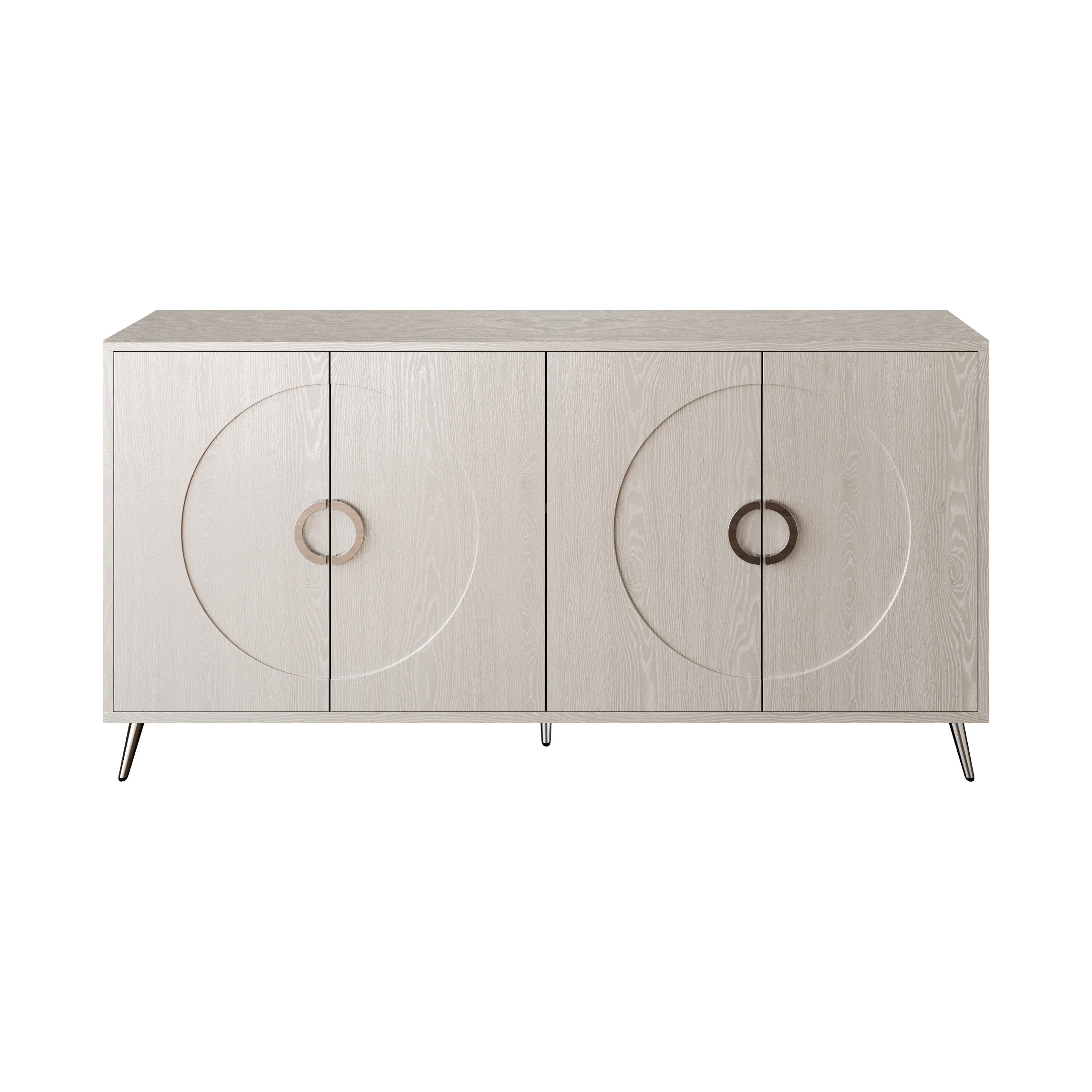 Modern Lacquered 4 Door Wooden Cabinet Sideboard Buffet Server Cabinet Storage Cabinet, for Living Room, Entryway, Hallway, Office, Kitchen and Dining Room, Champagne Silver