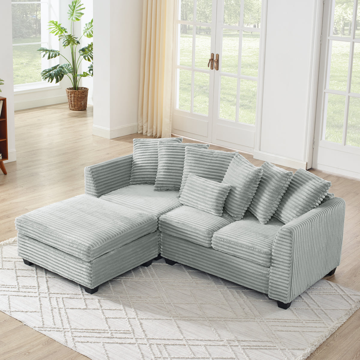 Corduroy Tufted Upholstered Sleeper Sectional Sofa, L-Shaped Modular Convertible Sofa , GY