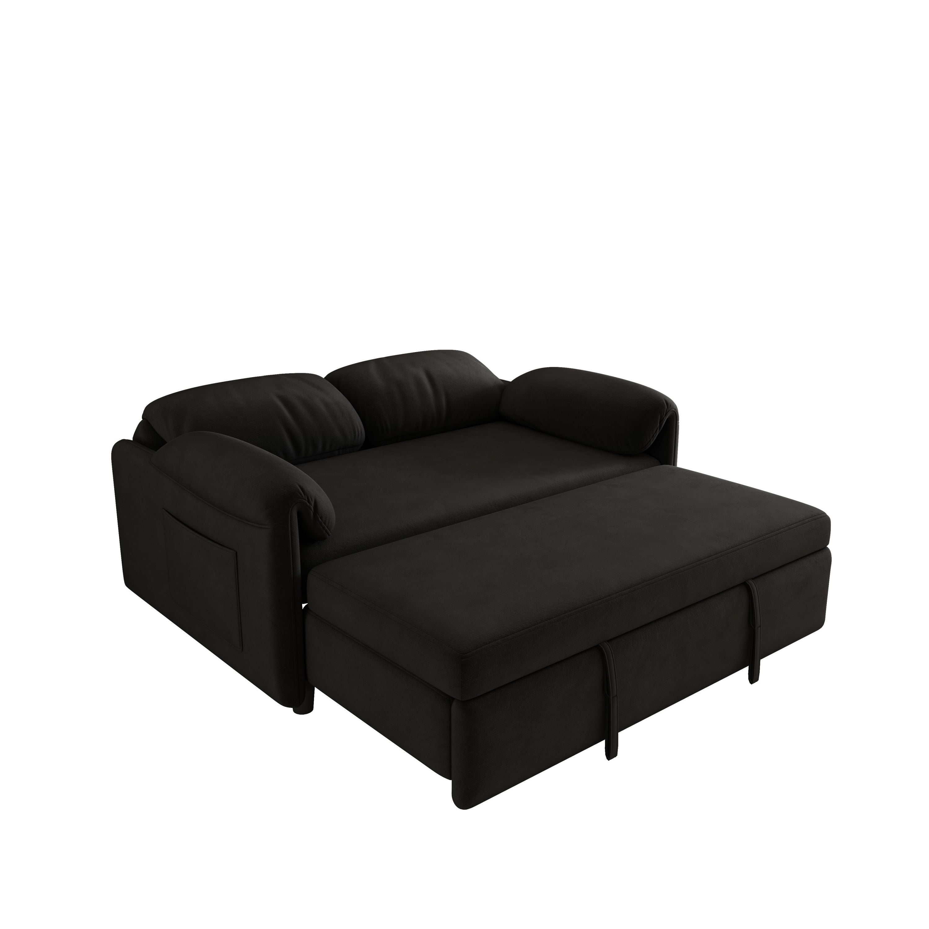 54" Black Velvet Sofa Bed - Modern Pull-Out Sofa for Small Living Room