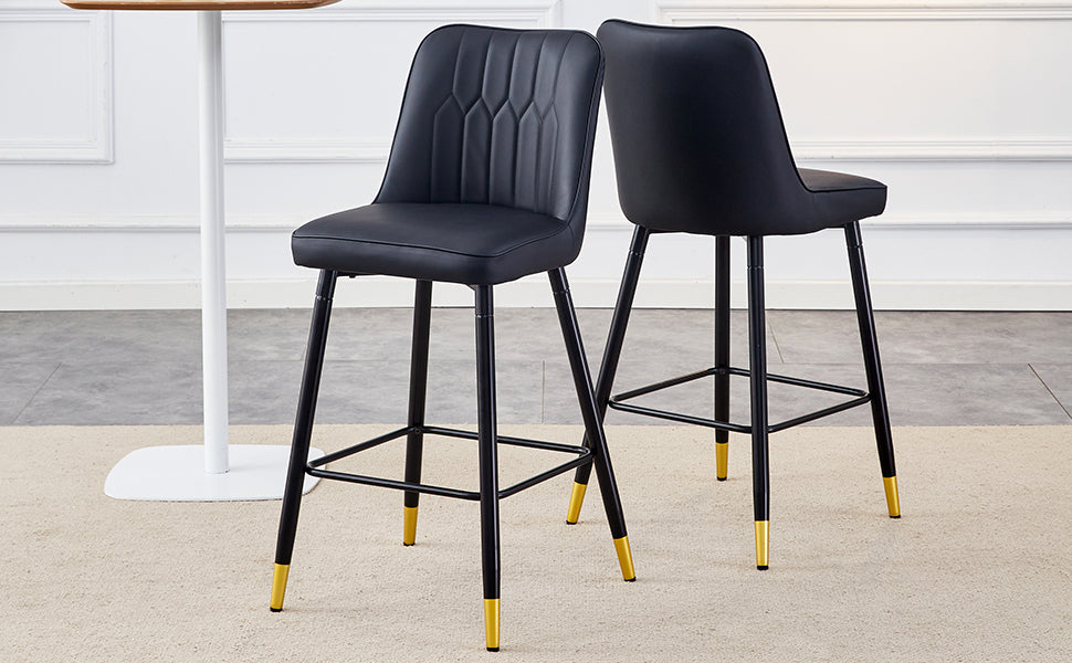 Modern Black PU Bar Stool - Set of 2 chairs with Comfortable Resting Beam