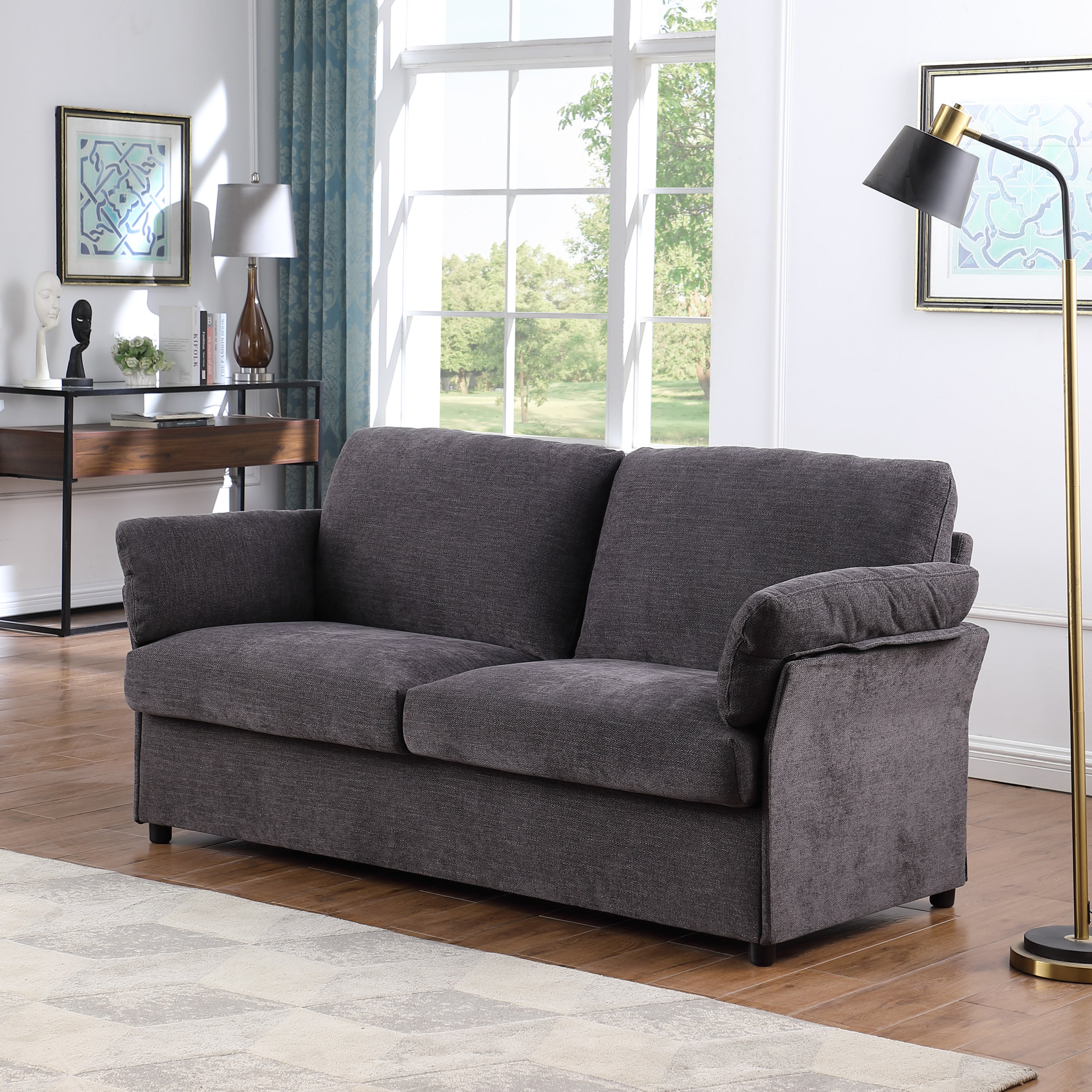 Dark Gray Loveseat Chenille Sofa for Living Room