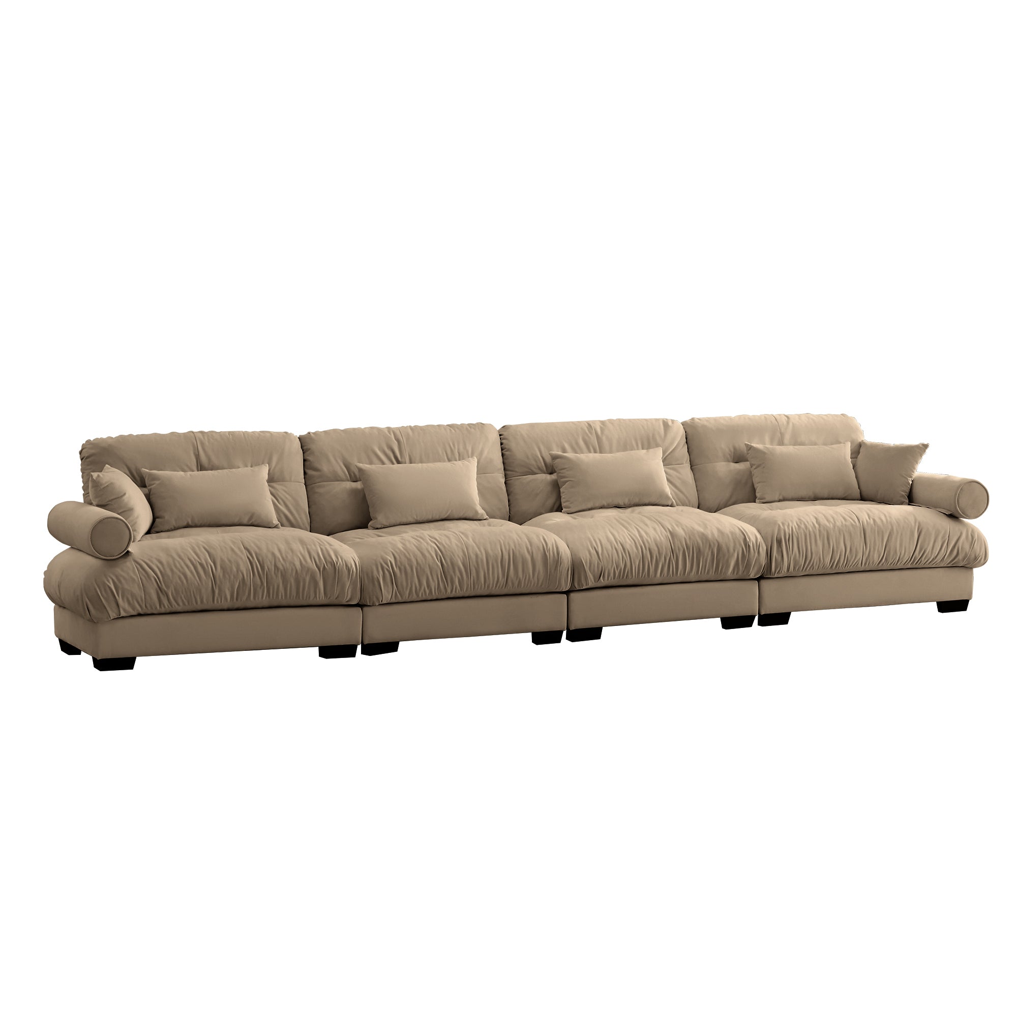 Oversized 4-Seater Velvet Sectional Sofa with Ottoman, Deep Seat Cloud Couch for Living Room, Camel