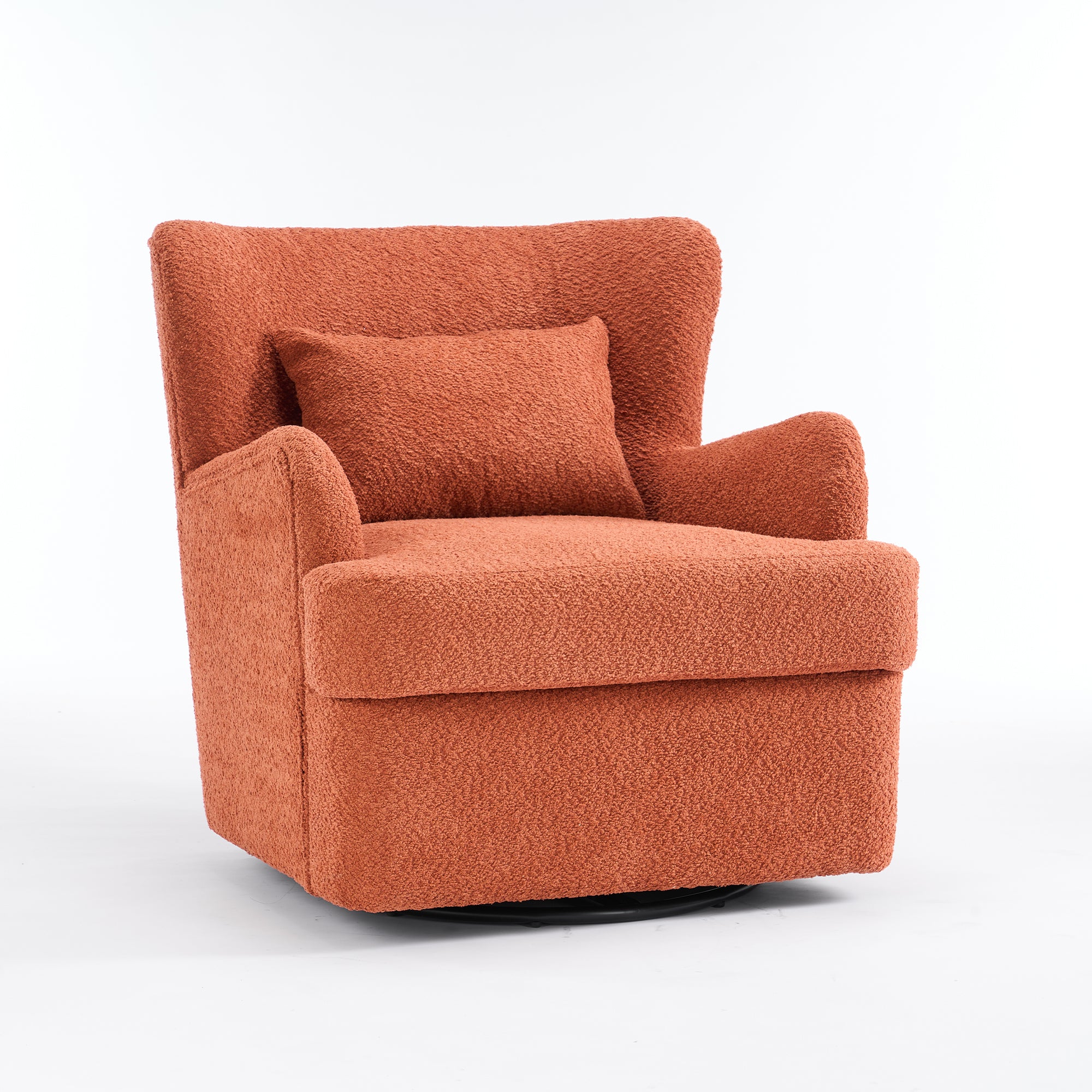 Modern Luxury Velvet Swivel Chair, 360° Swivel Comfort Round Armchair, Single Sofa Chair with Lounge Seat for Bedroom/Office/Reading Space, Set of 1 ,Orange