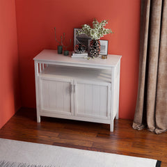 40" White MDF Sideboard with Doors for Storage - Ideal Buffet Design for Dining Room