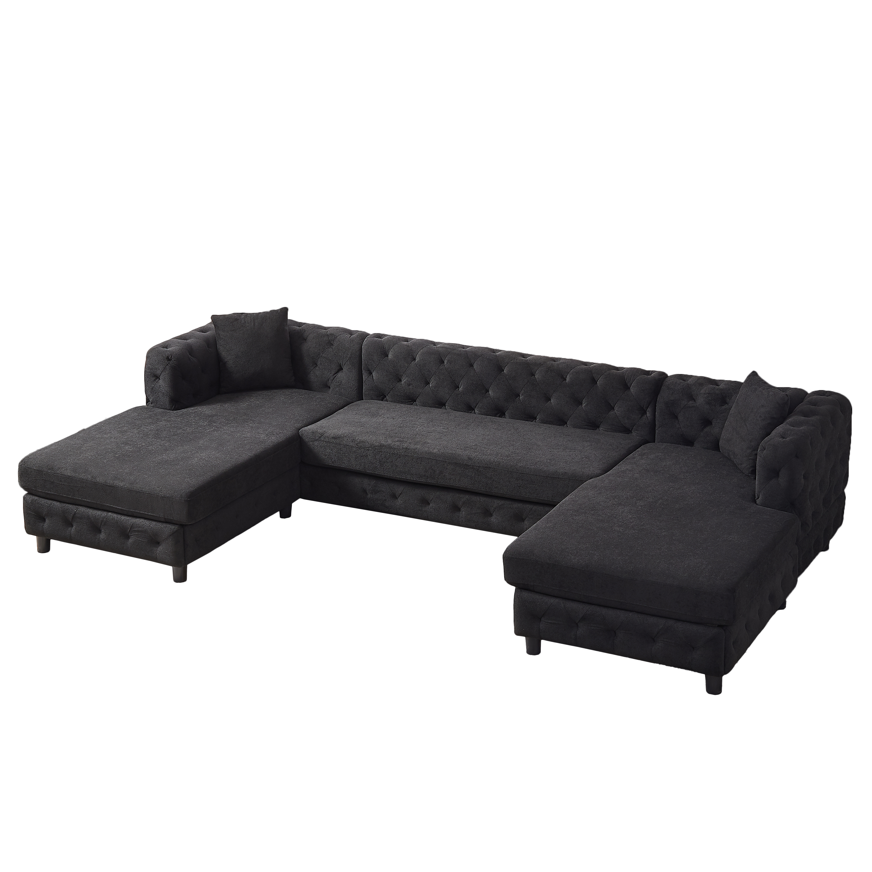 126-inch Modern Style Chenille Three Piece Sofa, Pull Point Design U-shaped Sofa two Chaise Longue Seats, two Pillows and Plastic Feet, Suitable for Living room, Bedroom, Lounge and Projection Room