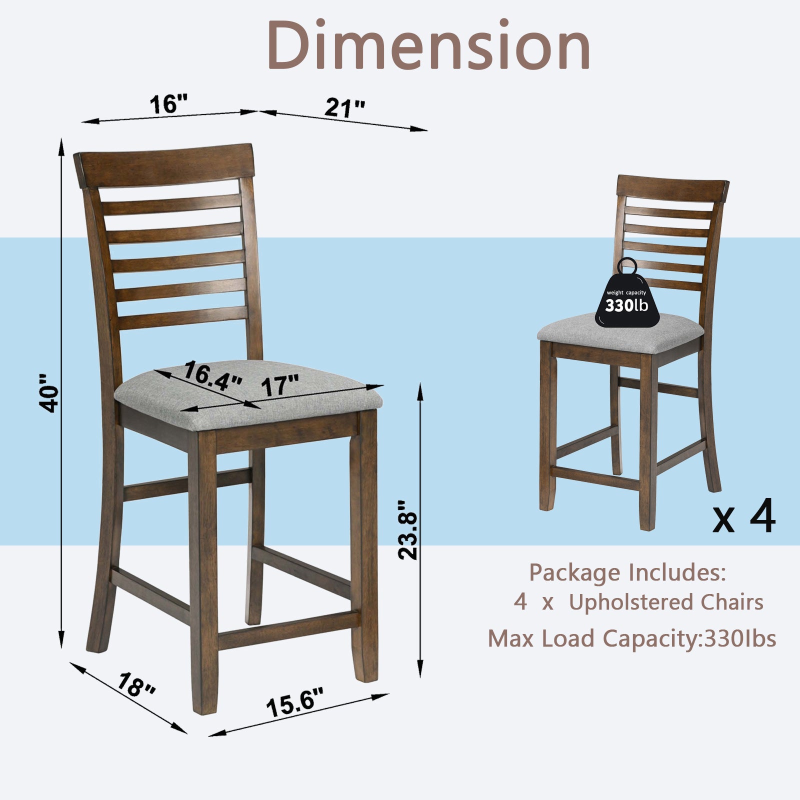 Dining Room Furniture Counter Height Chairs Set of 4, Kitchen Chair with Padded Seat , Upholstered Side Chair for Dining Room, Living Room, Walnut