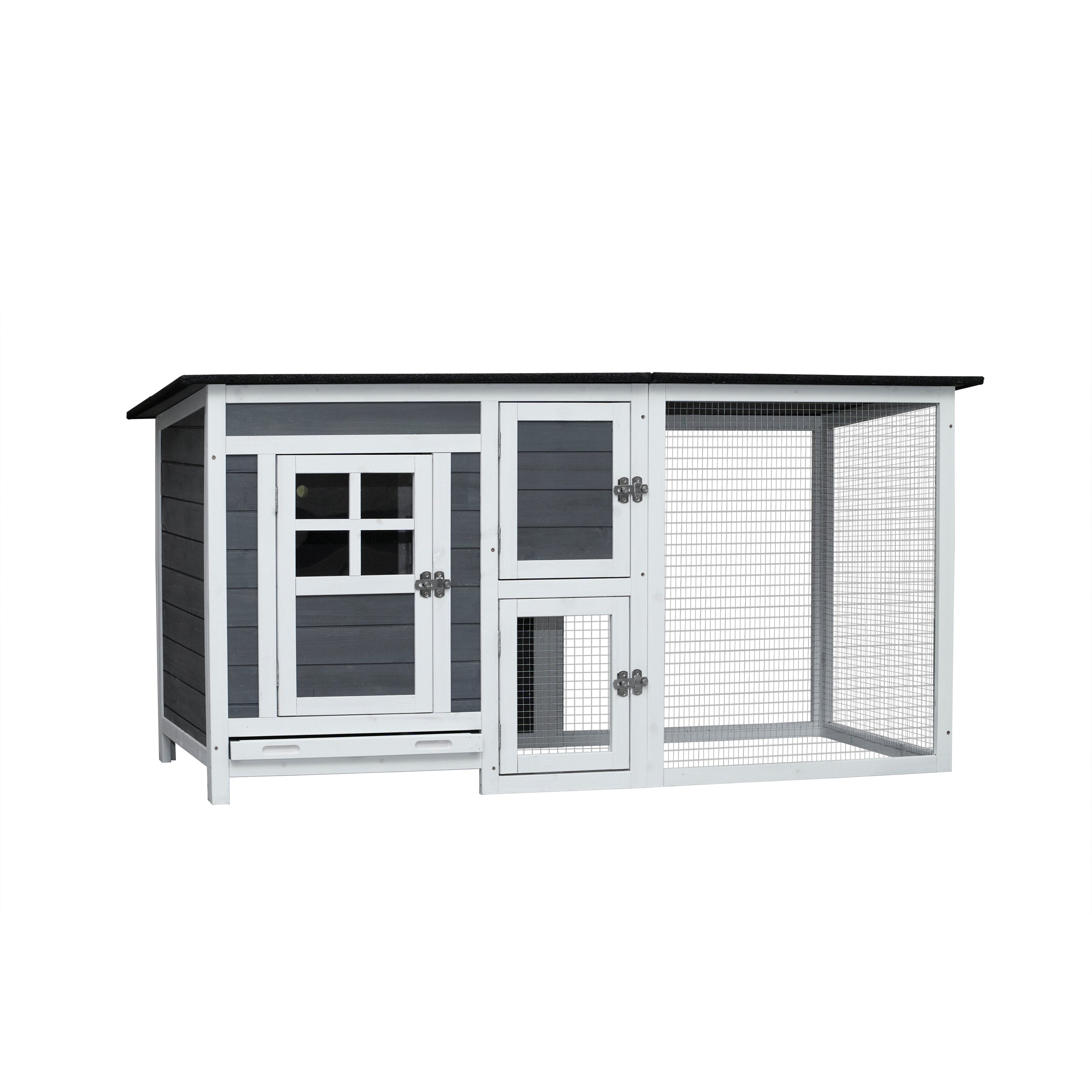 Outdoor & Indoor Poultry Cage, Wooden Chicken Coop with Running Area