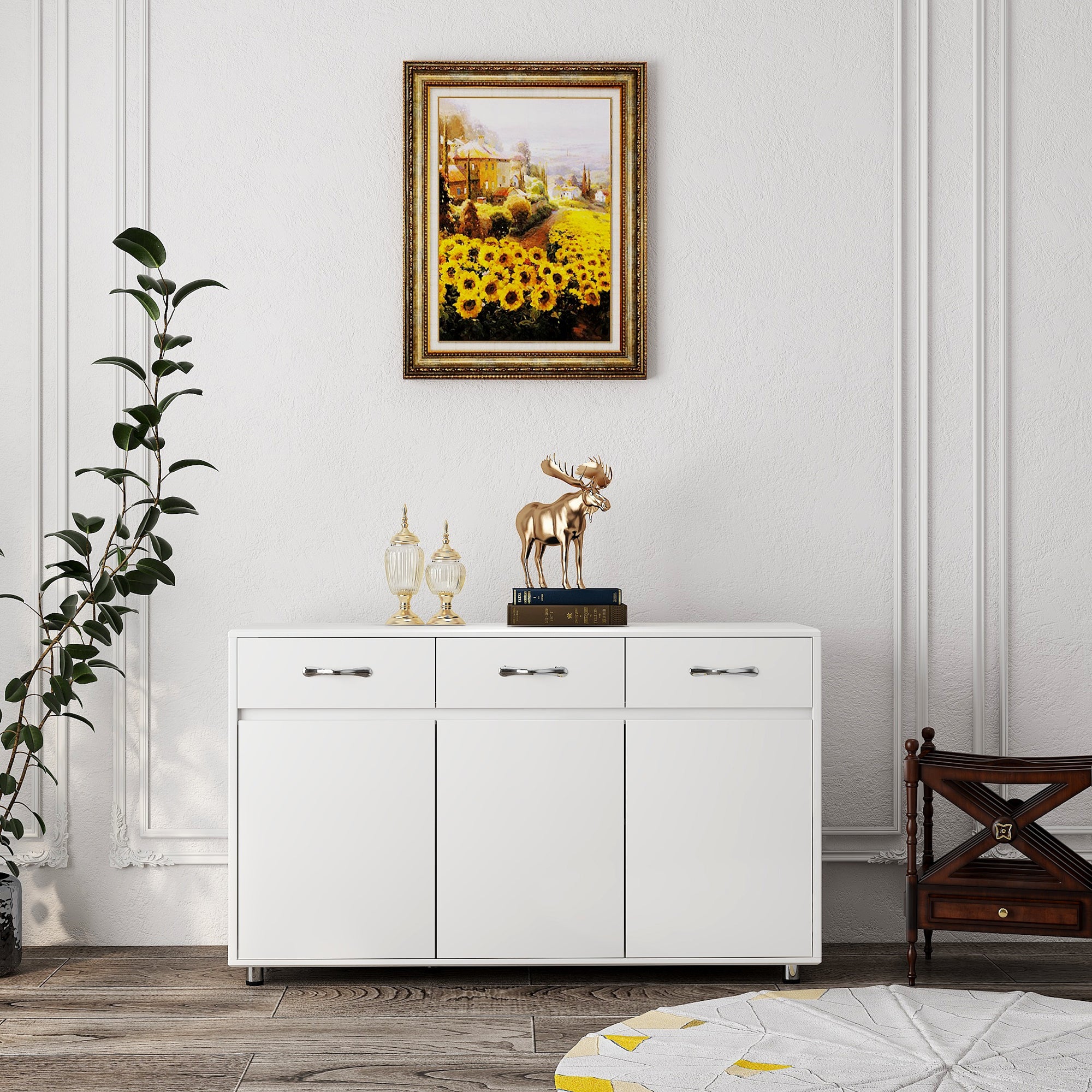 52.6" White Cabinet with Doors & Drawers for Storage - Minimalistic Design for All Your Room