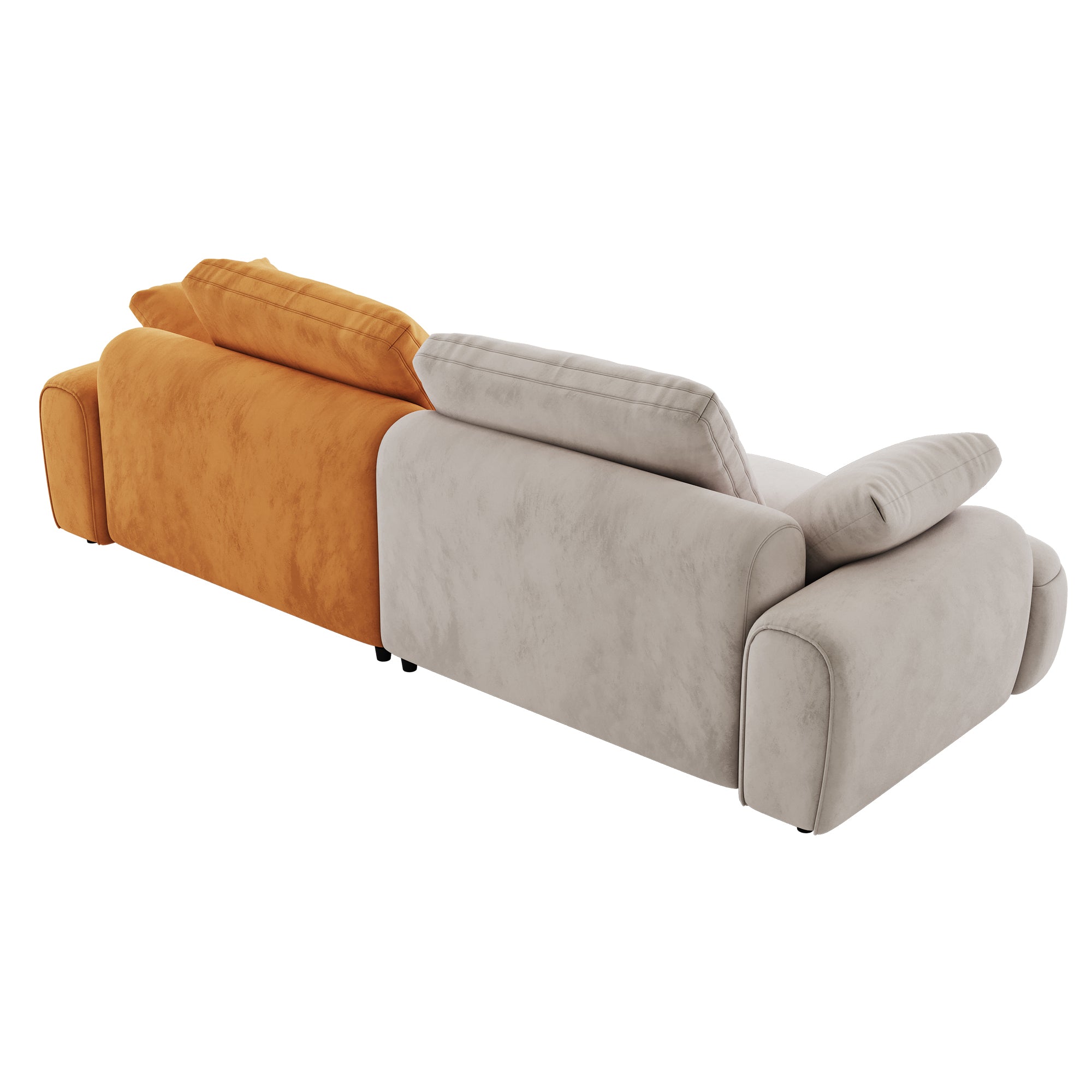 86.6″ Large size two Seat Sofa,Modern Upholstered,Gray paired with yellow suede fabric Increase in sitting height