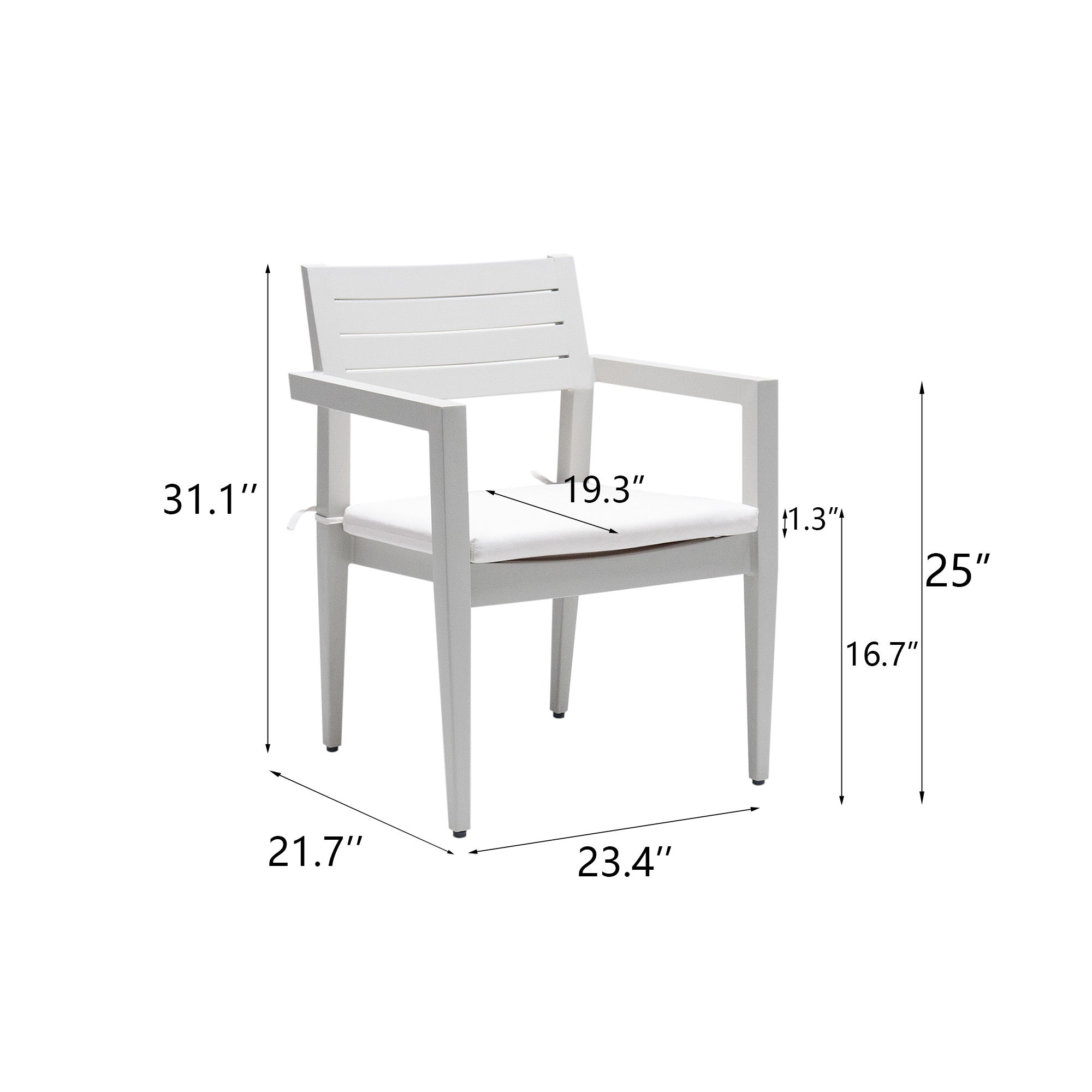 Outdoor Patio Aluminum Stationary Dining Chairs 4PCS with Outdoor-grade Sunbrella Fabric Cushions, Tapered Feet,Grayish