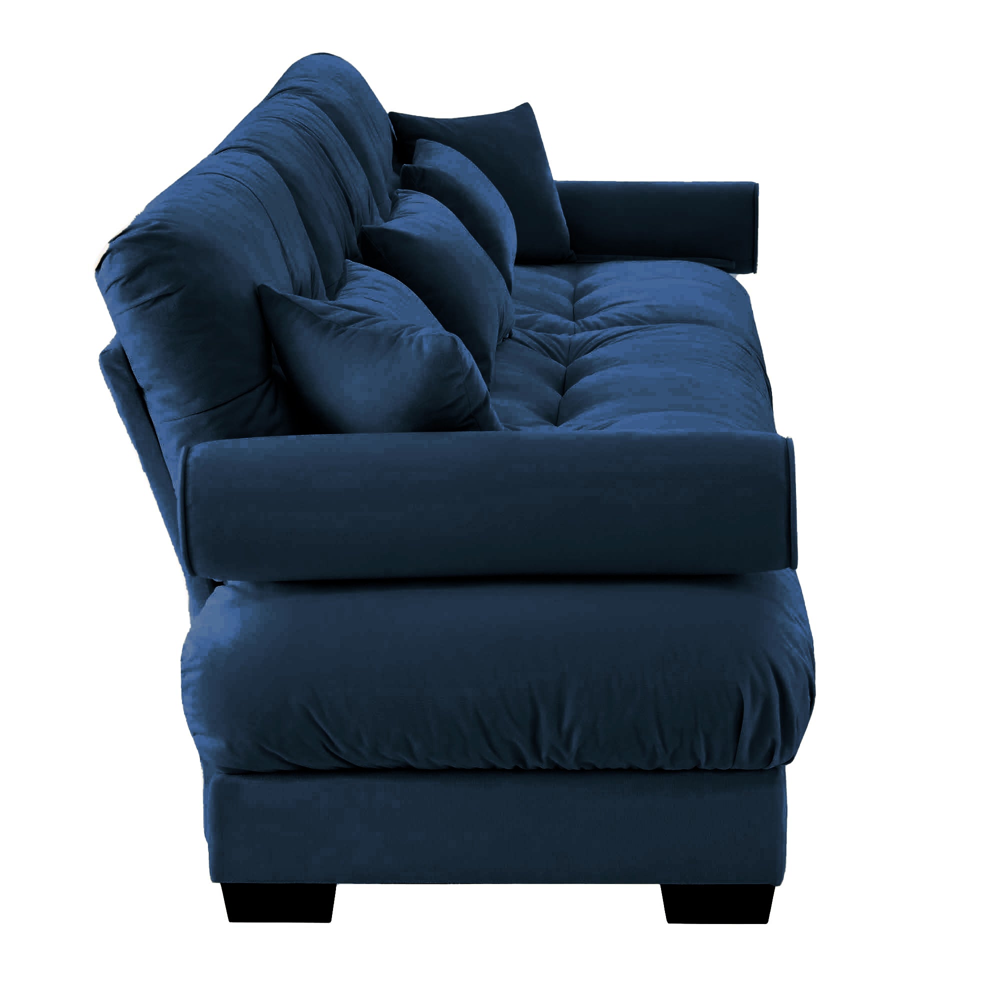 Extra-Large 3-Seater Modern Velvet Sofa, Oversized Cloud-Like Comfort with Waist and Throw Pillows, Blue