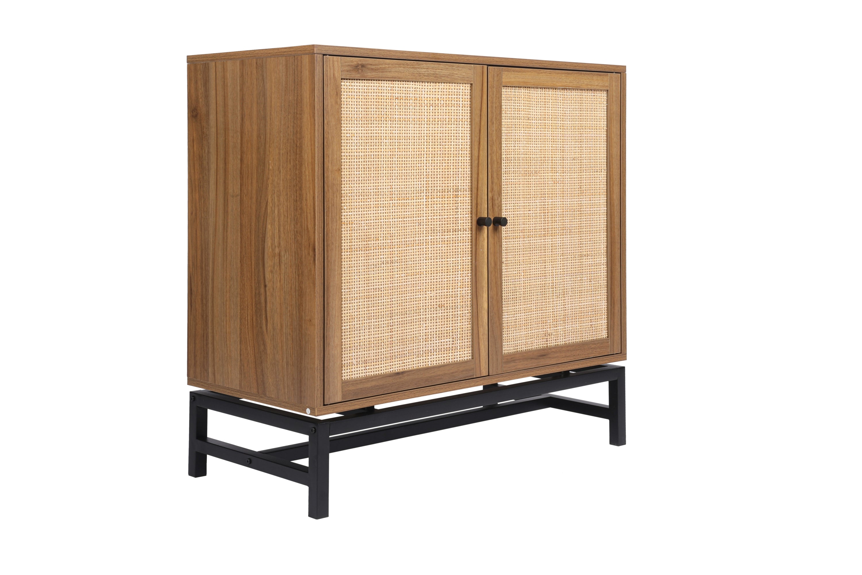 Set of 2, Natural rattan, 2 door cabinet, with 1 Adjustable Inner Shelves, rattan, Accent Storage Cabinet