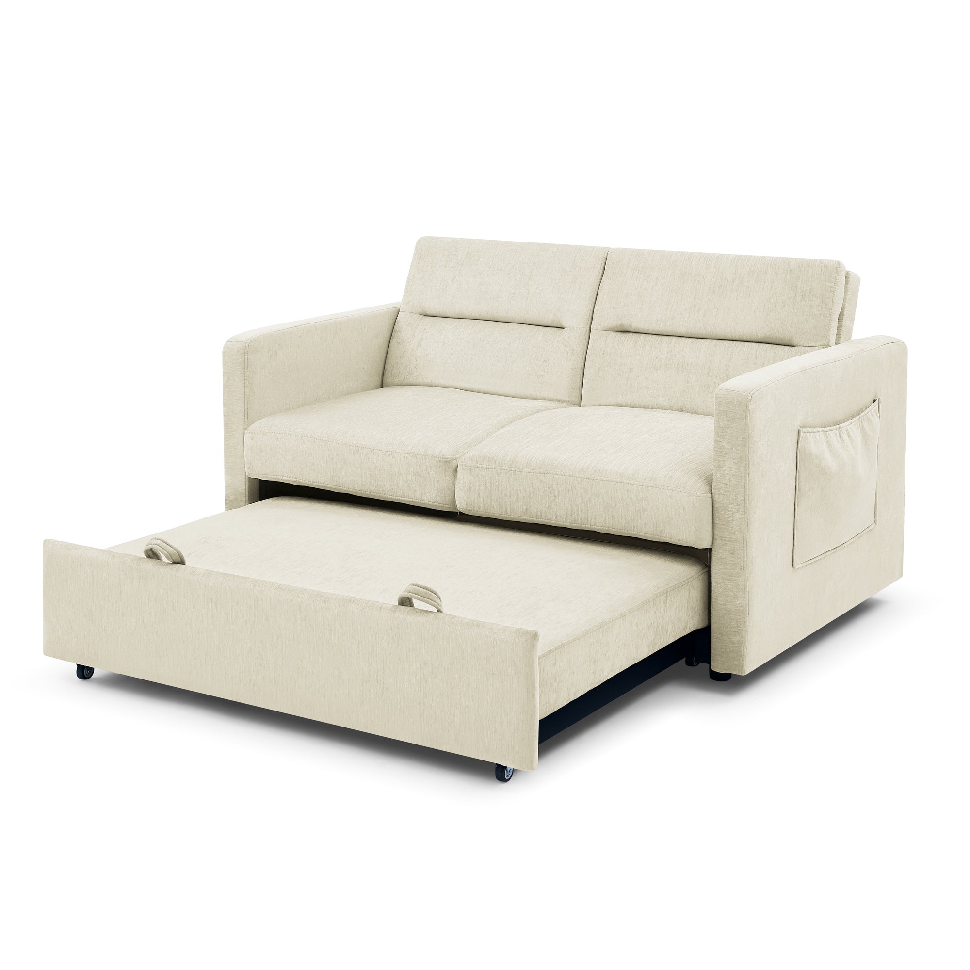 Loveseats Sofa Bed with Pull-out Bed,Adjsutable Back and Two Arm Pocket,Beige (54.5"x33"x31.5")