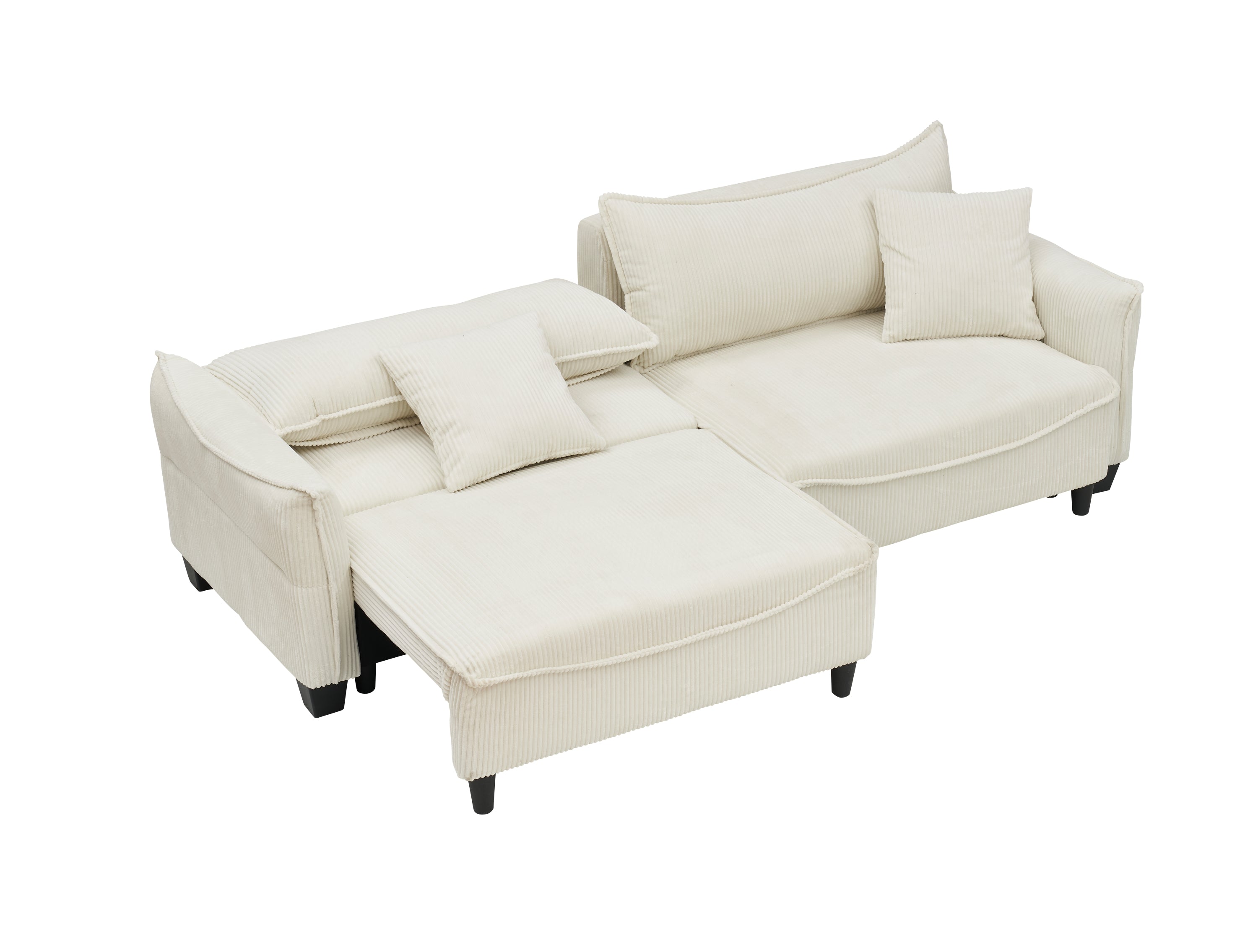 3-Seater Beige Corduroy Sofa Bed with Two Pillows - Ideal Design for Living Room