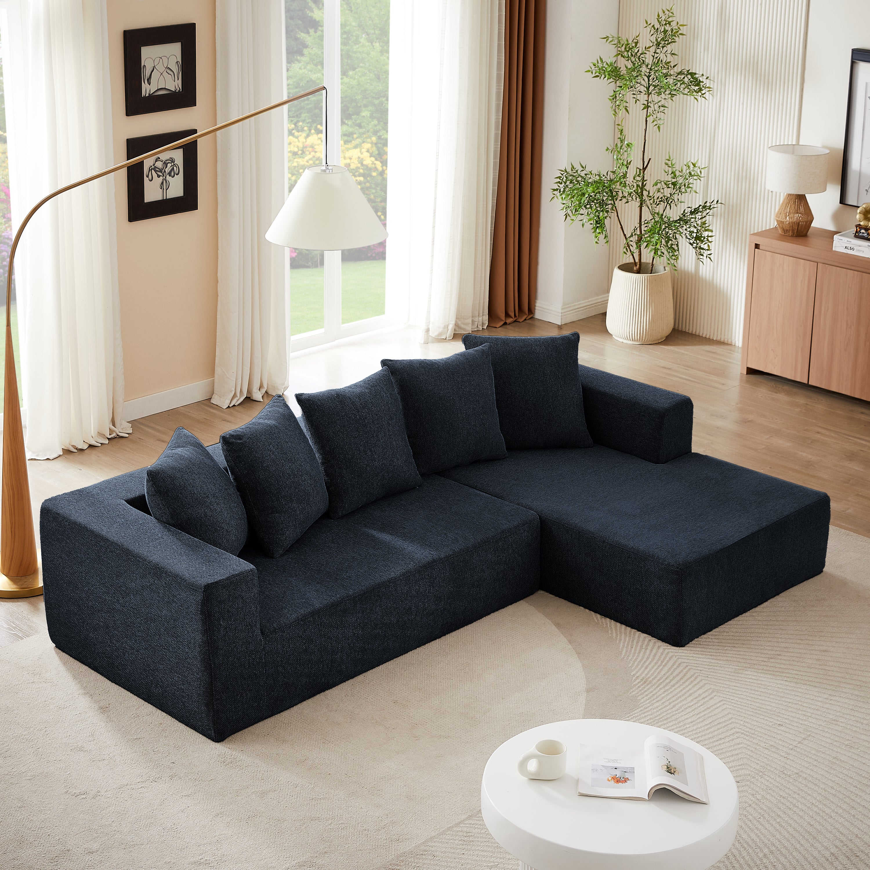 Chenille L-Shaped Sectional Sofa Set,Minimalist Style Modular Sectional Sofa, Luxury Chenille Fabric Cloud Couch for Living Room