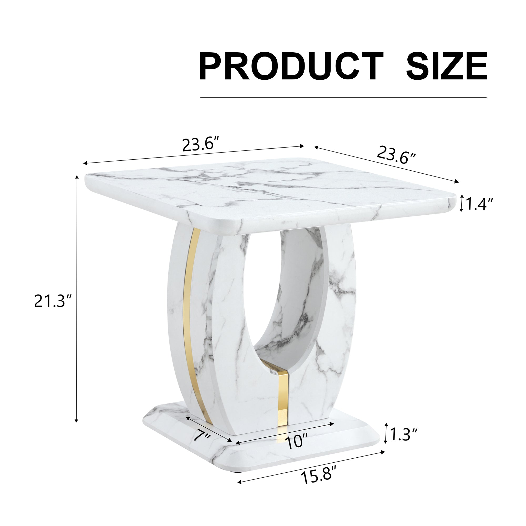 Minimalist Square White Marble-Patterned MDF Coffee Table for Living Rooms