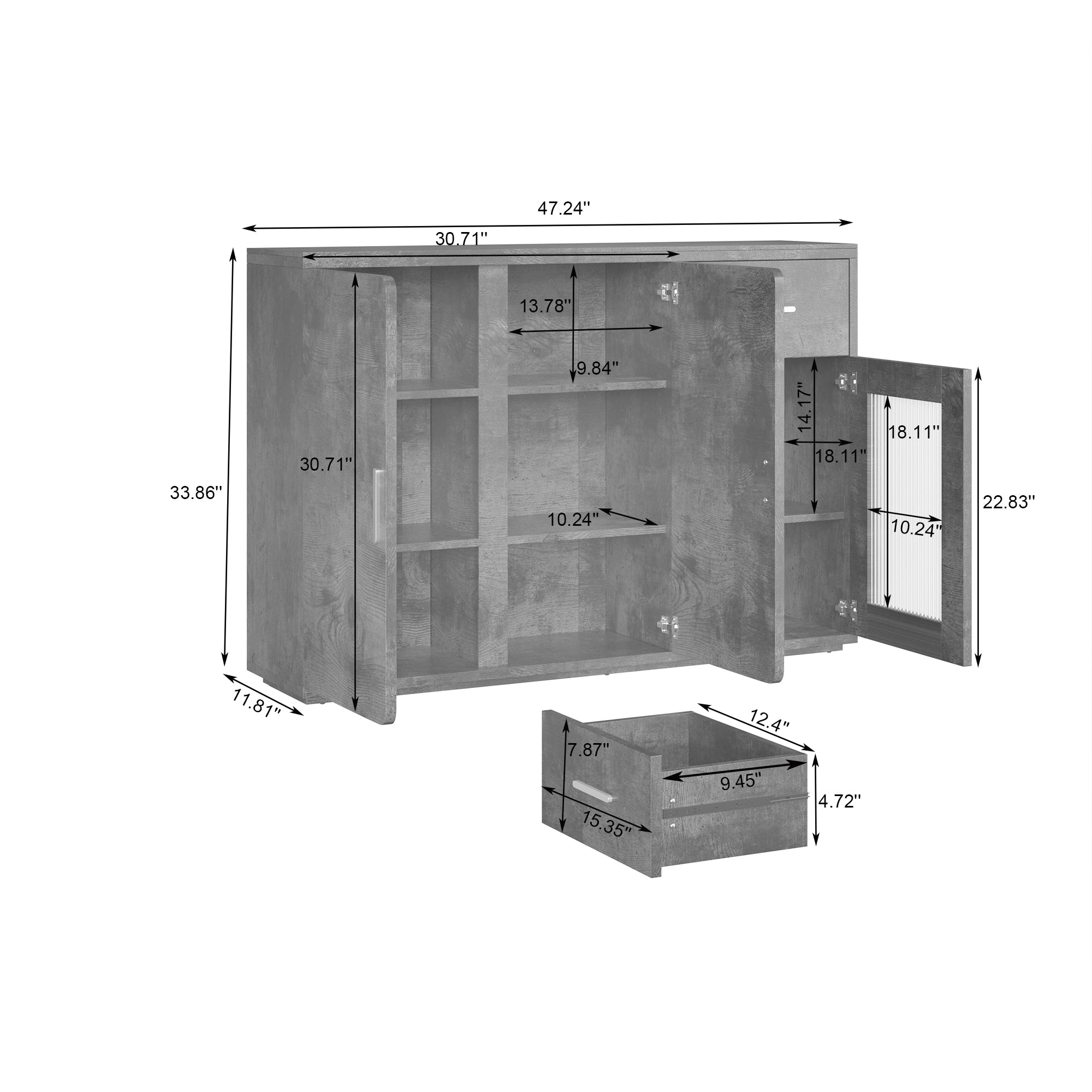 47.2" Black Brown Buffet with Storage Doors & Drawer - Functional Sideboard Design for Kitchen