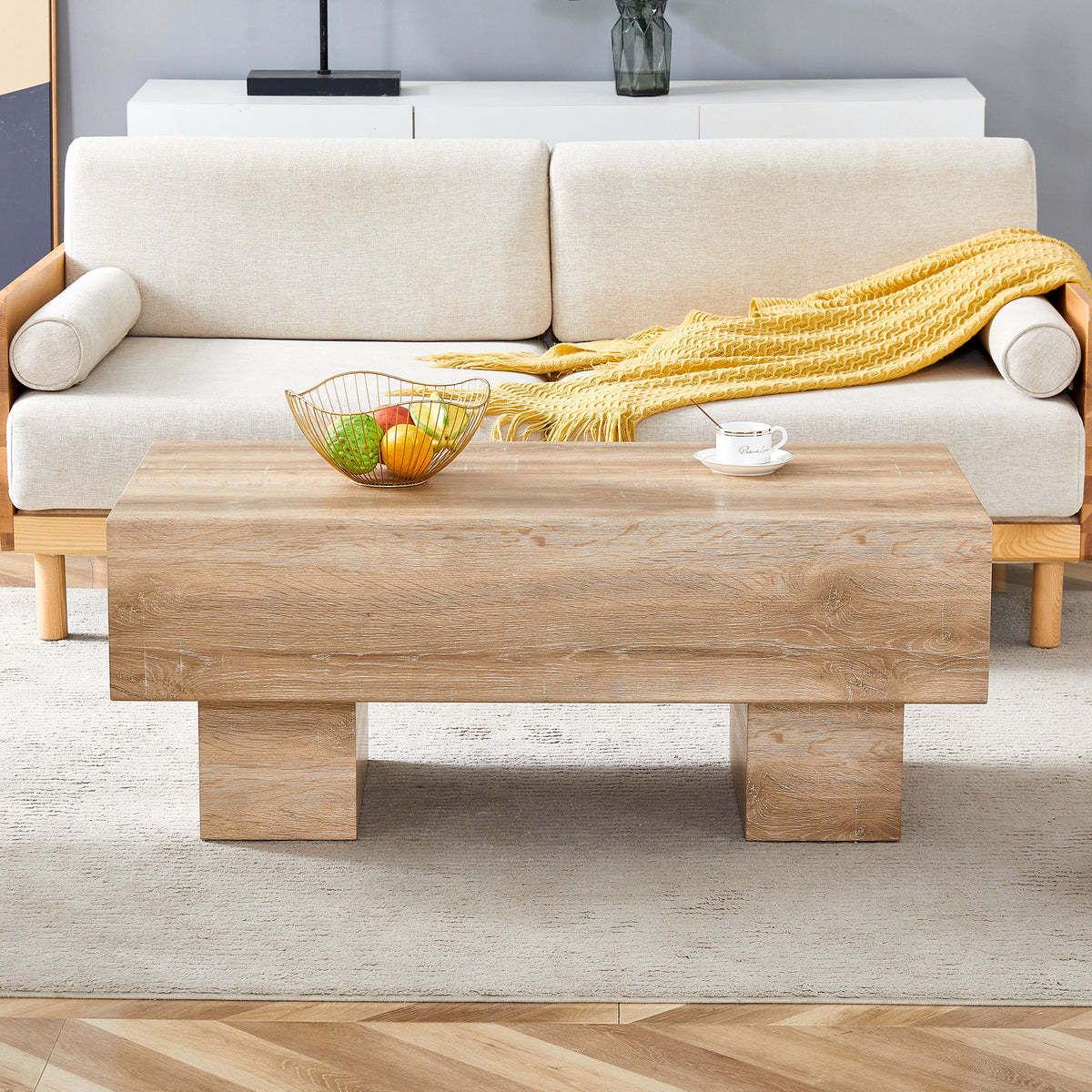 43.3" Rectangular Natural MDF Coffee Table - Practical for Living Rooms