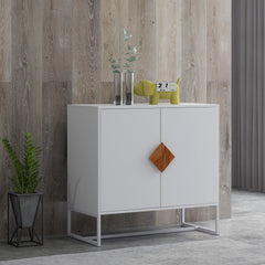 Solid wood square shape handle 2 doors sideboard