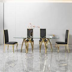 0.47" Thick Tempered Glass Rectangular Dining Table with Gold Stainless Steel Base