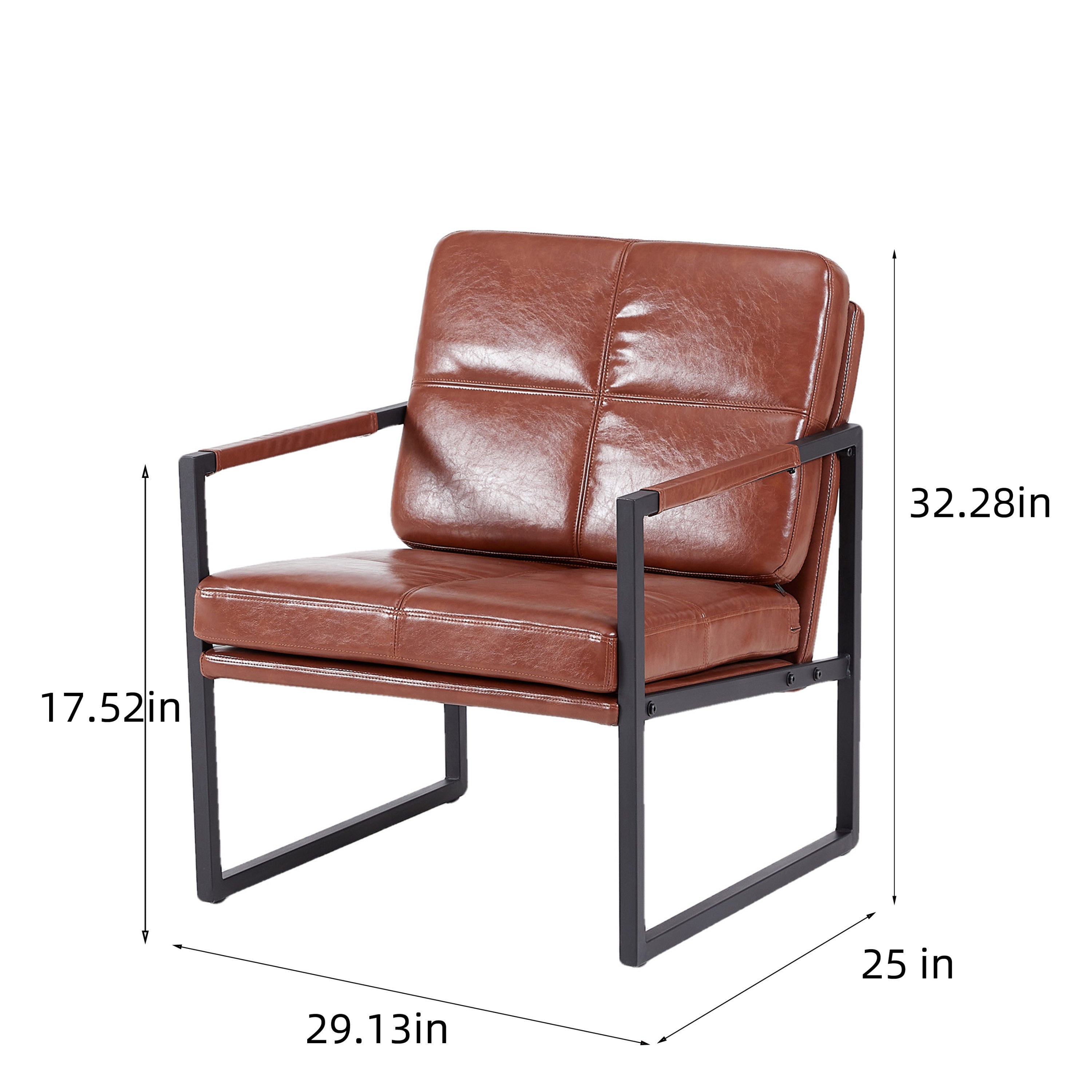 Red brown PU leather leisure black metal frame recliner chair for living room and bedroom furniture