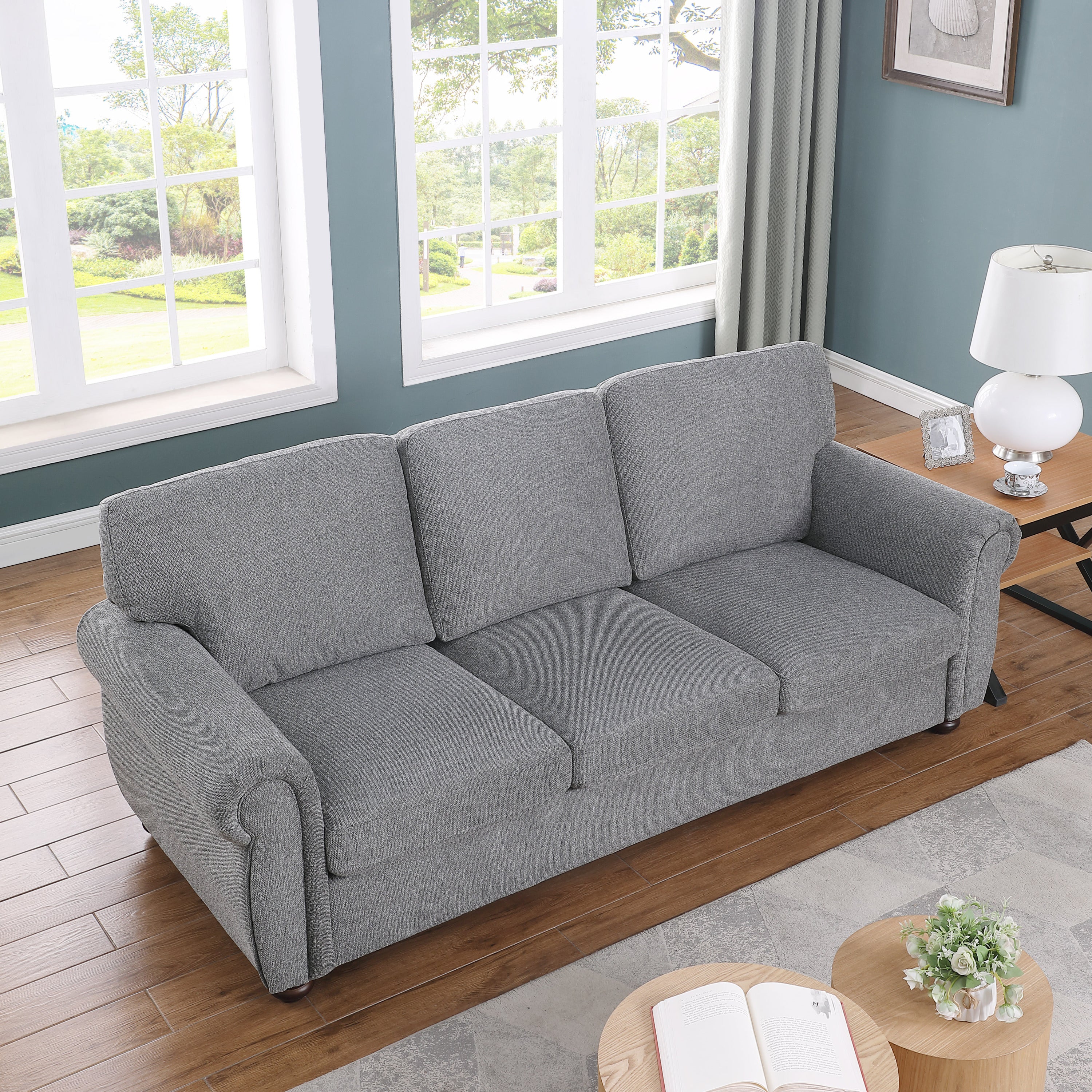 3-Seater Dark Gray Chenille Sofa