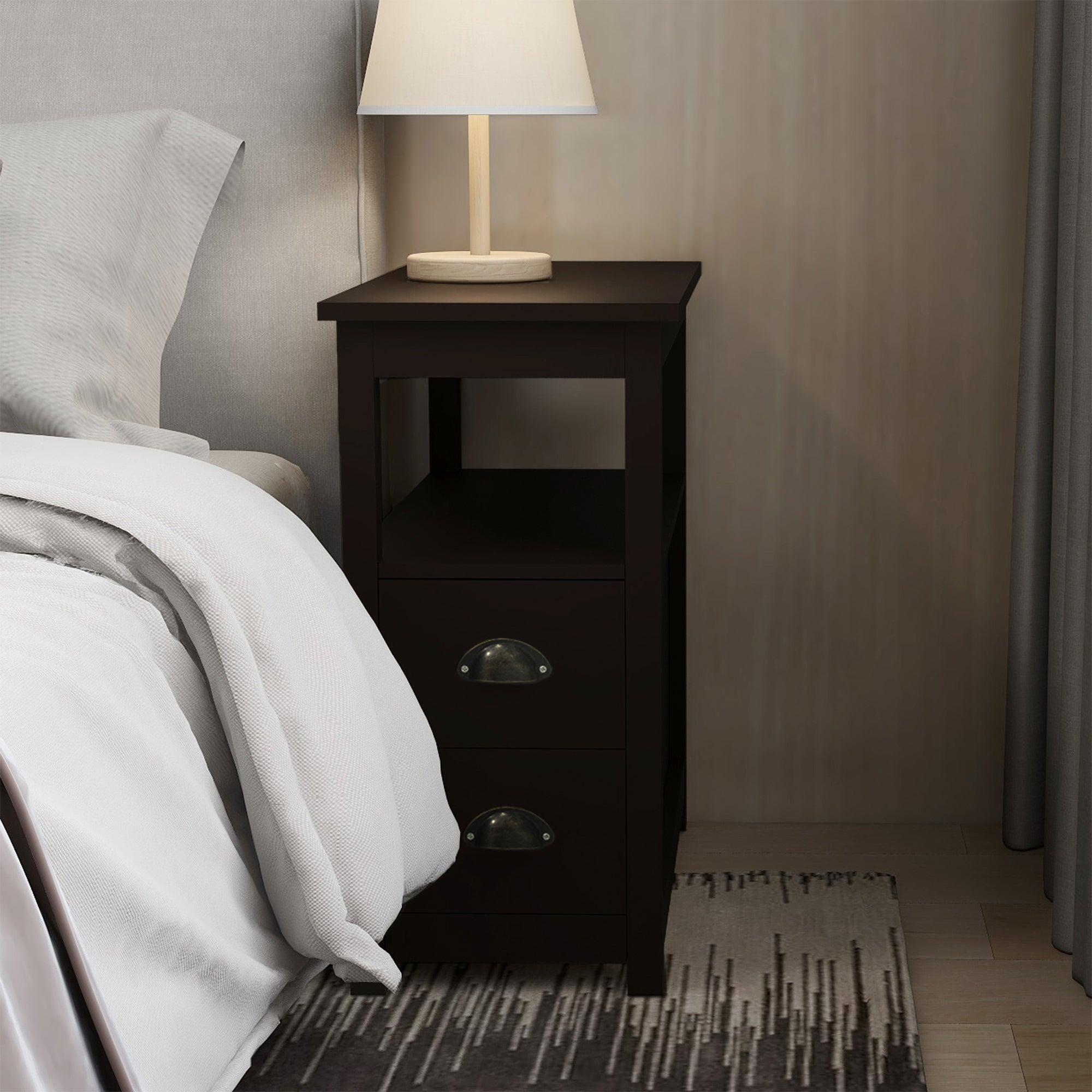 Modern Brown End Table With Two Drawers for Storage - Minimalistic Nightstand for Your Home