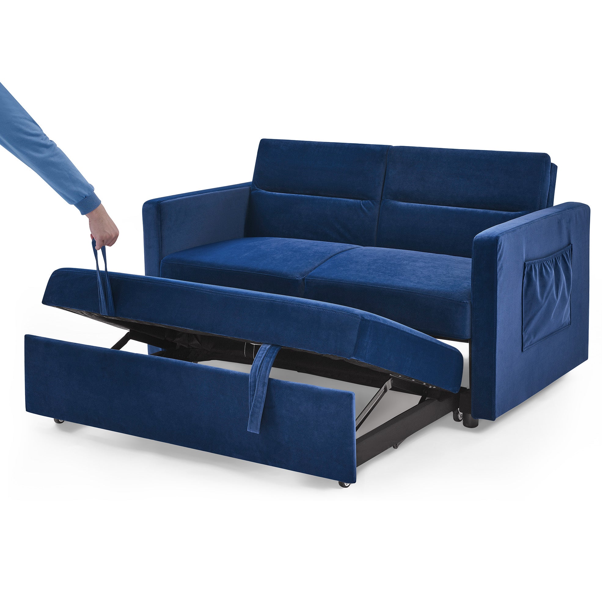 Loveseats Sofa Bed with Pull-out Bed,Adjsutable Back and Two Arm Pocket,Blue (54.5"x33"x31.5")