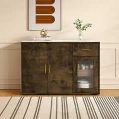 47.2" Black Brown Buffet with Storage Doors & Drawer - Functional Sideboard Design for Kitchen