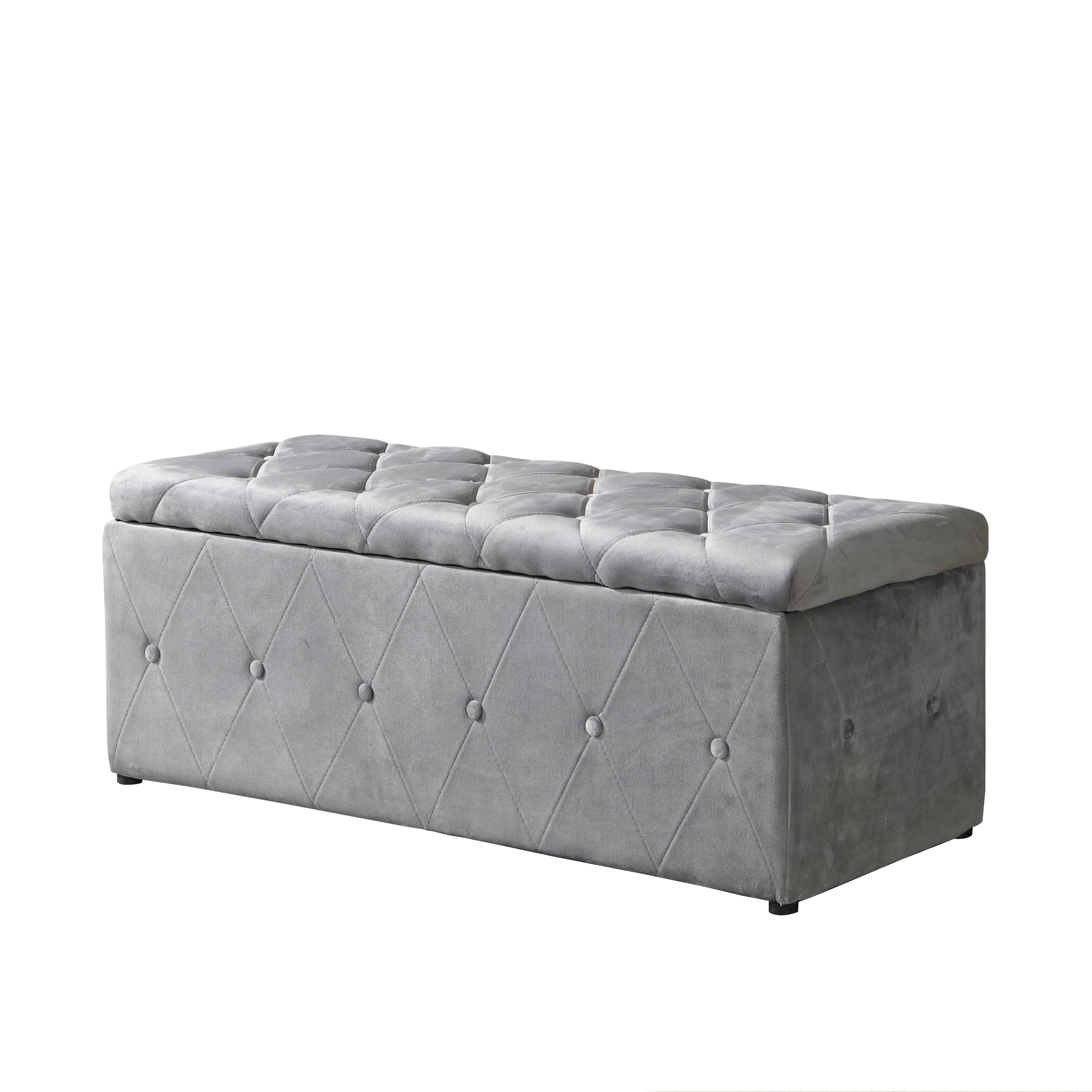 1 Piece Rectangular Storage Ottoman Short velvet with 2 Set Ottomans (Light Gray)