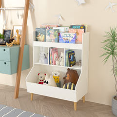 Toy Storage Organizer, Kids Bookshelf and Toy Storage with Legs, Multifunctional Storage Organizer, Children Bookcase for Kids Room, Living Room, Nursery,White