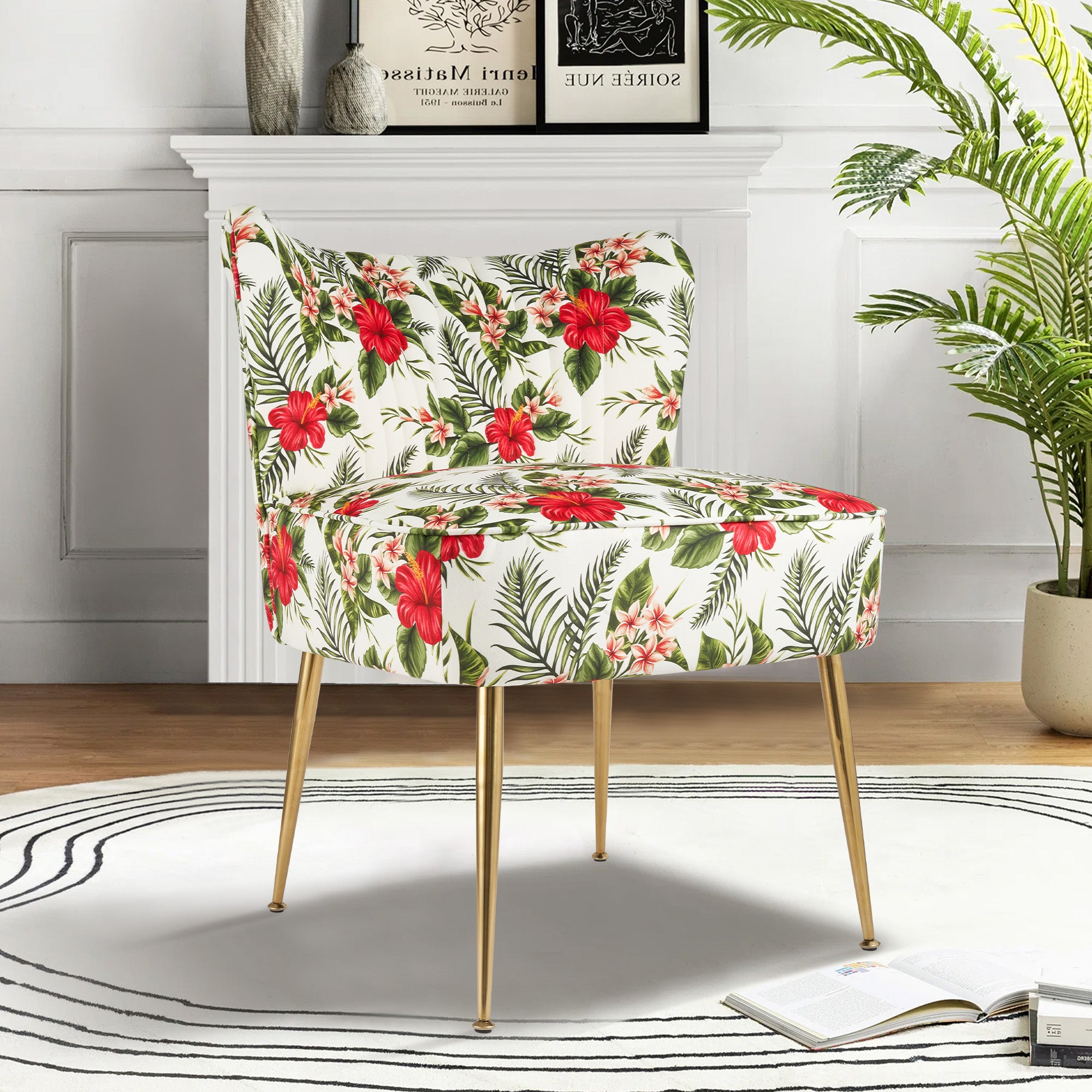 Floral print Sofa Chairs with Metal chair legs Relaxation stools for Livingroom FU01033