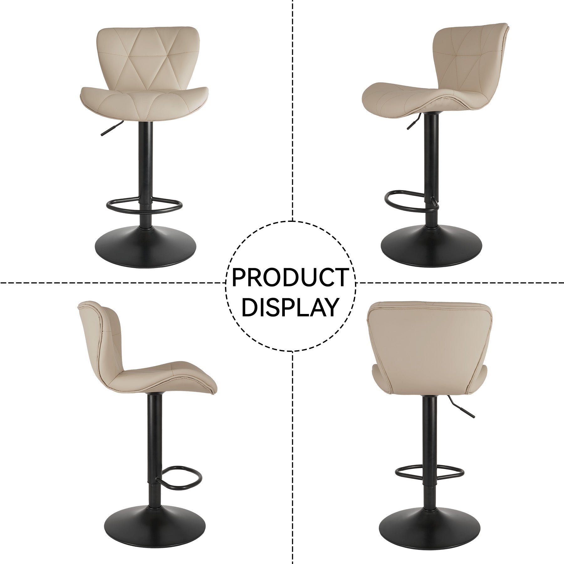 Modern Adjustable Faux Leather Bar Chair with Backrest - Stylish Black Counter Stool FU01034