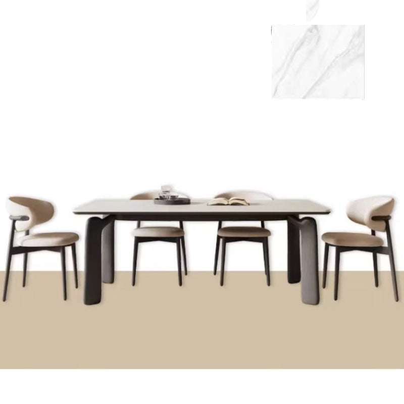 Minimalistic Rectangular Ash Wood Dining Table with Sintered Stone  for 6-8 Persons fsm-309