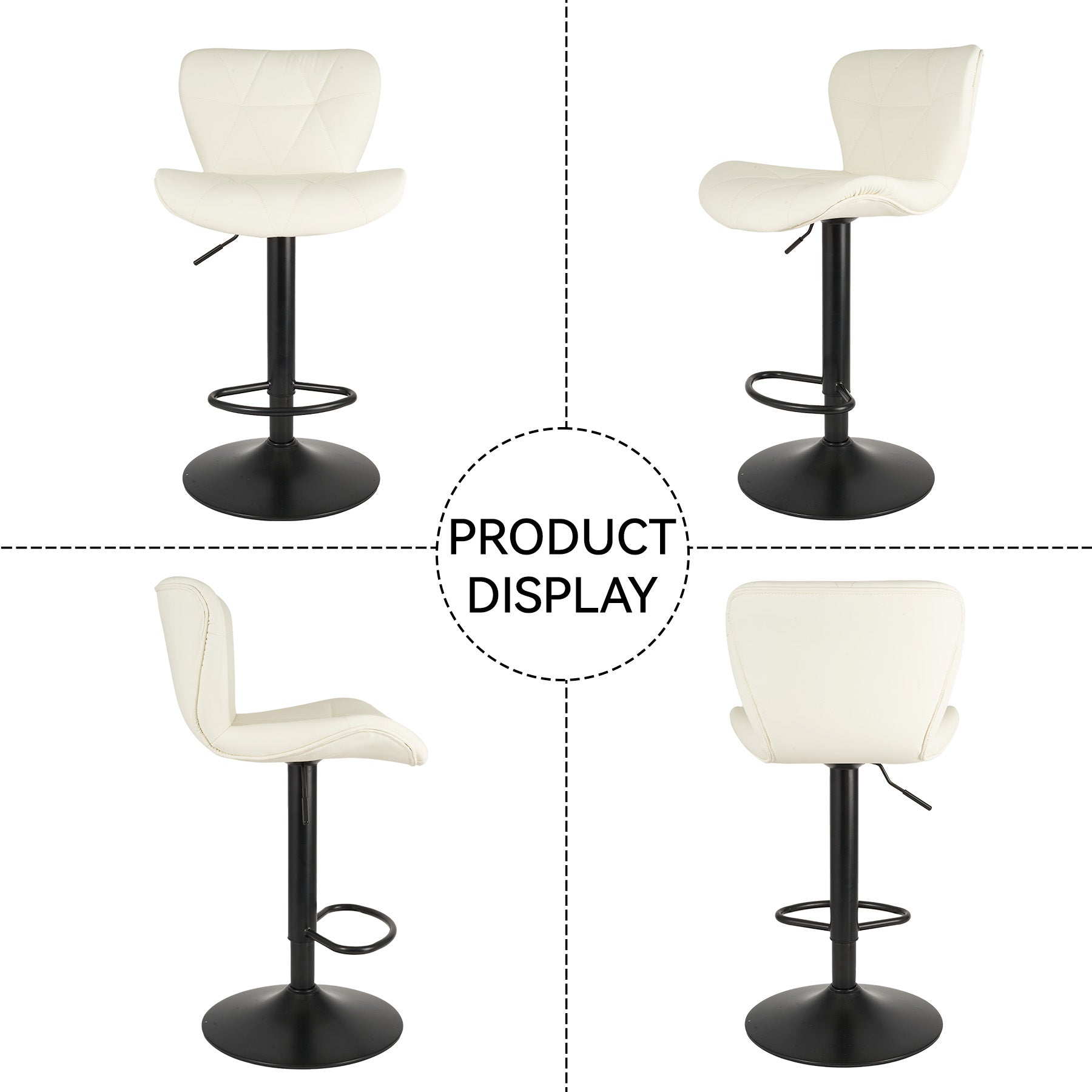 Modern Adjustable Faux Leather Bar Chair with Backrest - Stylish Black Counter Stool FU01034