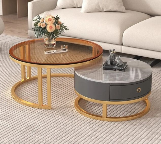 Modern Round Coffee Table with Storage and Metal Legs - Stylish for LIvingroom frg-495