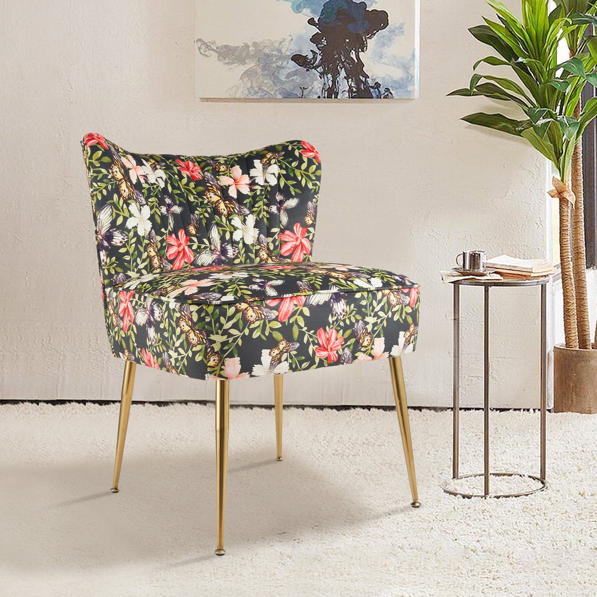 Floral print Sofa Chairs with Metal chair legs Relaxation stools for Livingroom FU01033