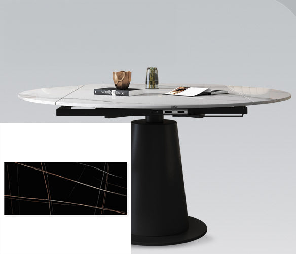 Luxurious Round Dining Table Extendable Marble Top & Carbon Steel Pedestal qc-wy-1902