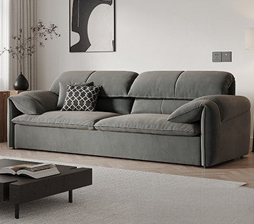 Stylish Solid Wood Sofa with Cotton and Down Cushions in Dark Gray and Beige hyt-1238