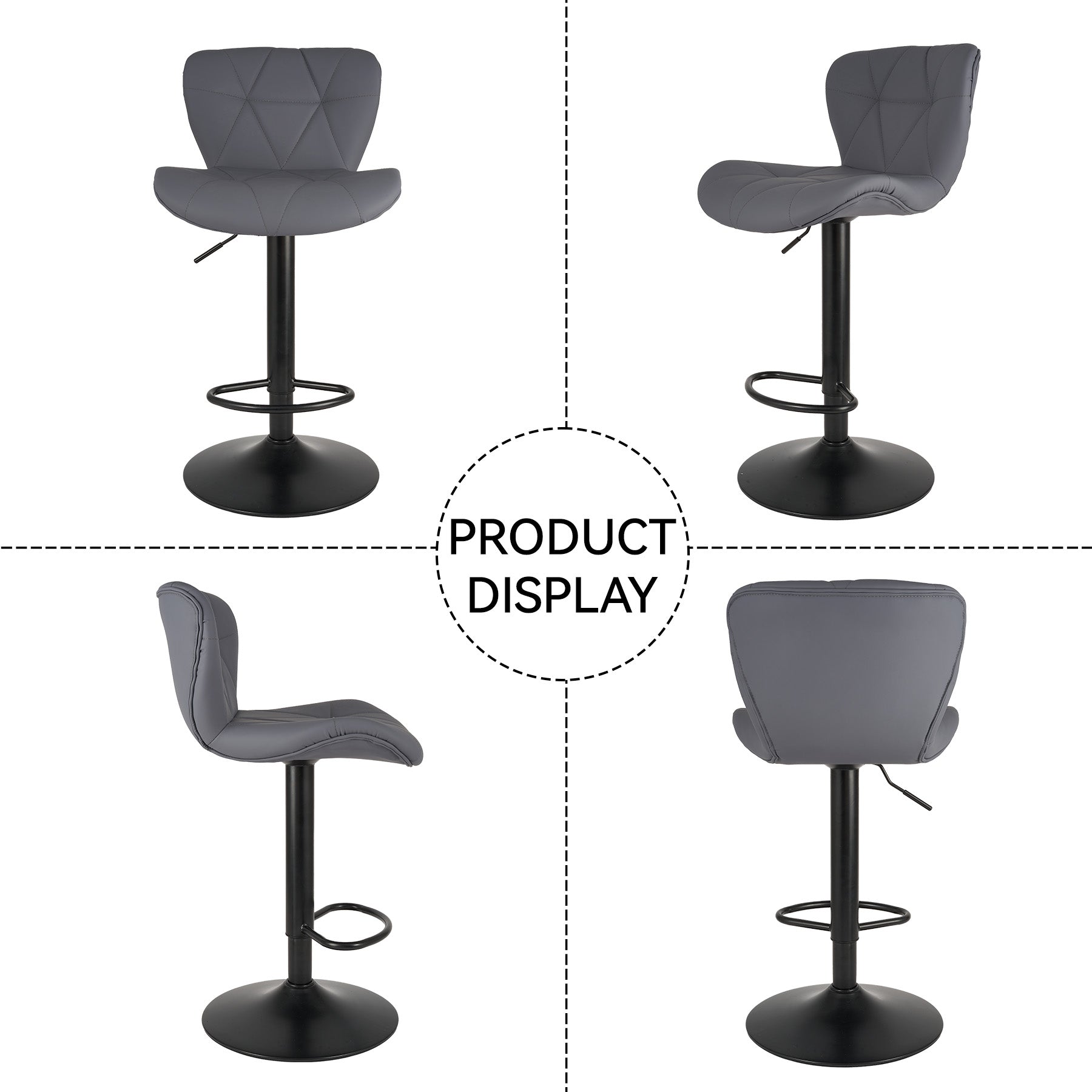 Modern Adjustable Faux Leather Bar Chair with Backrest - Stylish Black Counter Stool FU01034