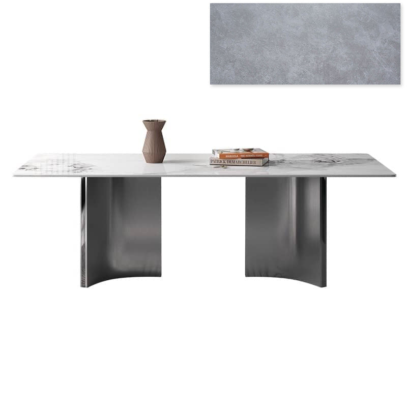 Luxurious Rectangular Dining Table - Sleek Marble Top & Metal Pedestals for 6-8 Person faml-700