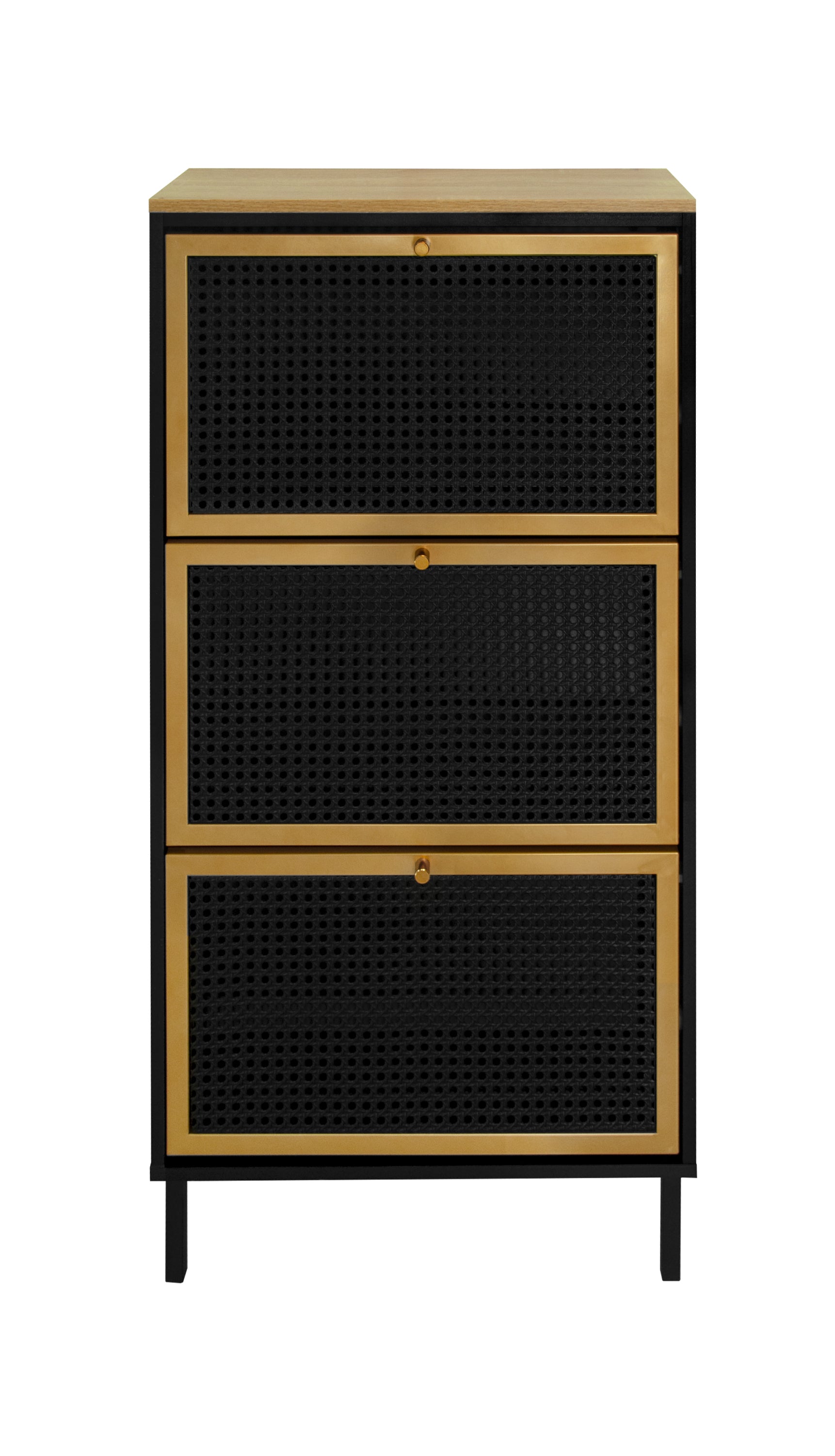 3 Metal Door Shoe Rack, Freestanding Modern Shoe Storage Cabinet, Metal rattan, for Entryway