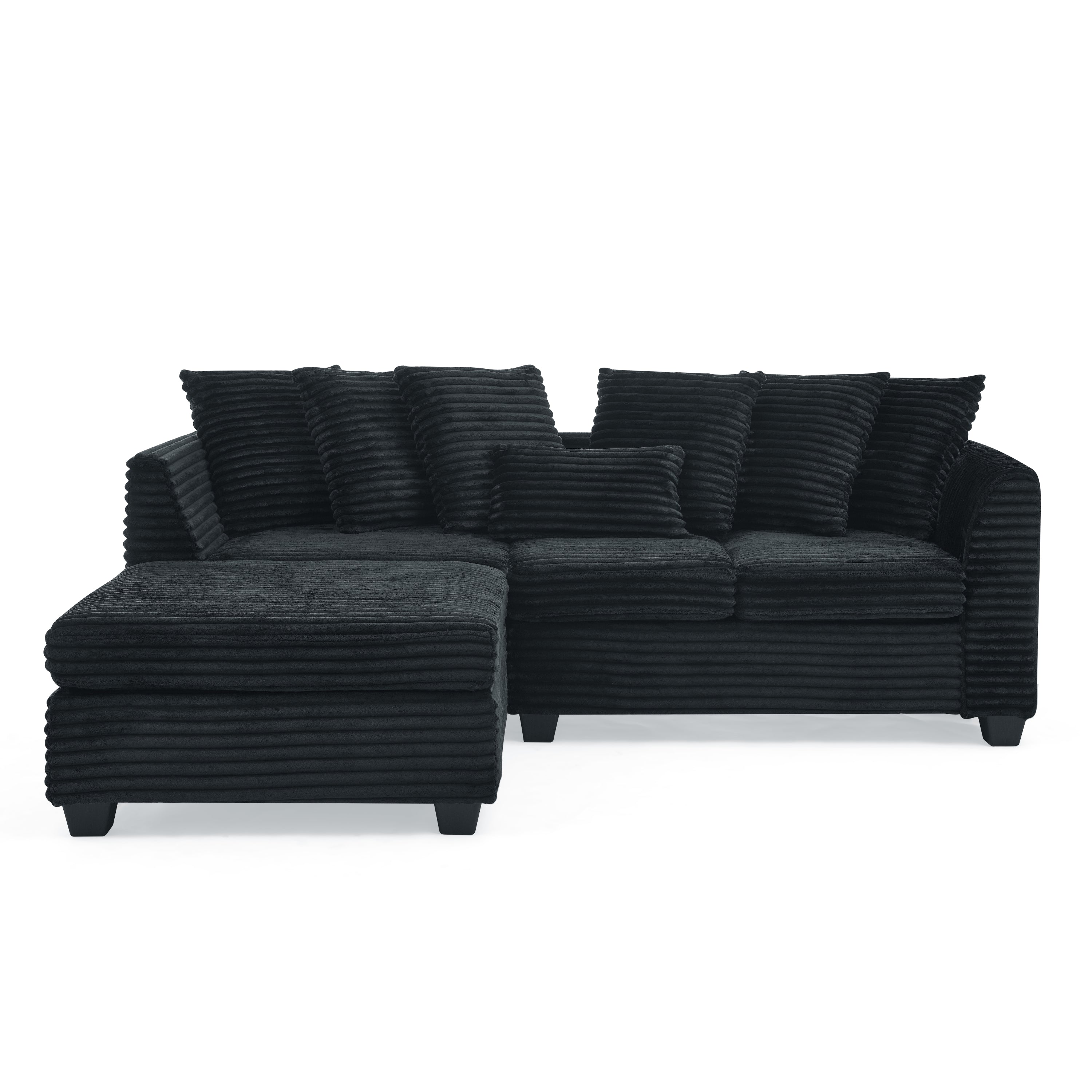 Corduroy Tufted Upholstered Sleeper Sectional Sofa, L-Shaped Modular Convertible Sofa , Black