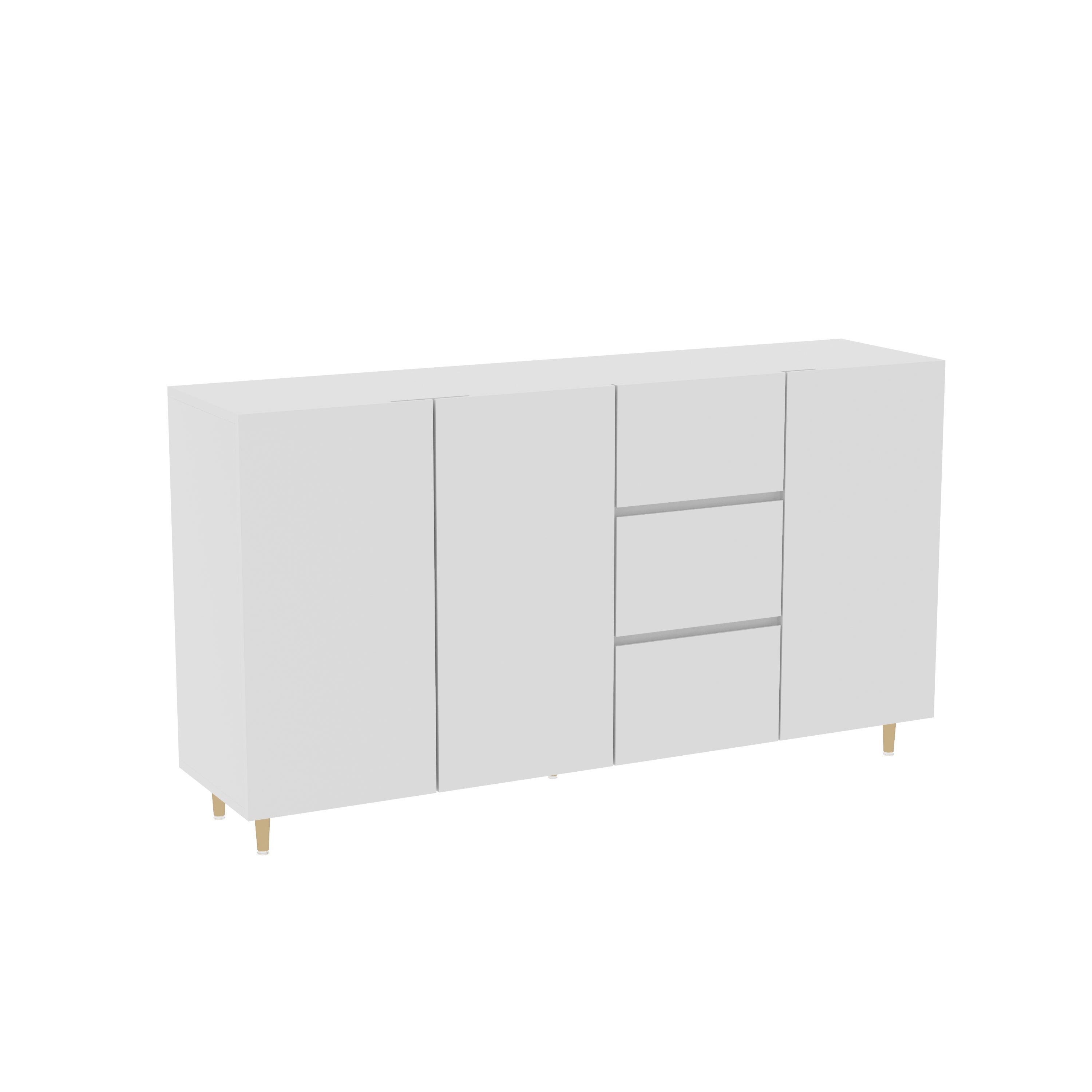 63" White Sideboard with Doors & Drawers for Storage Minimalistic Buffet for Dining Room