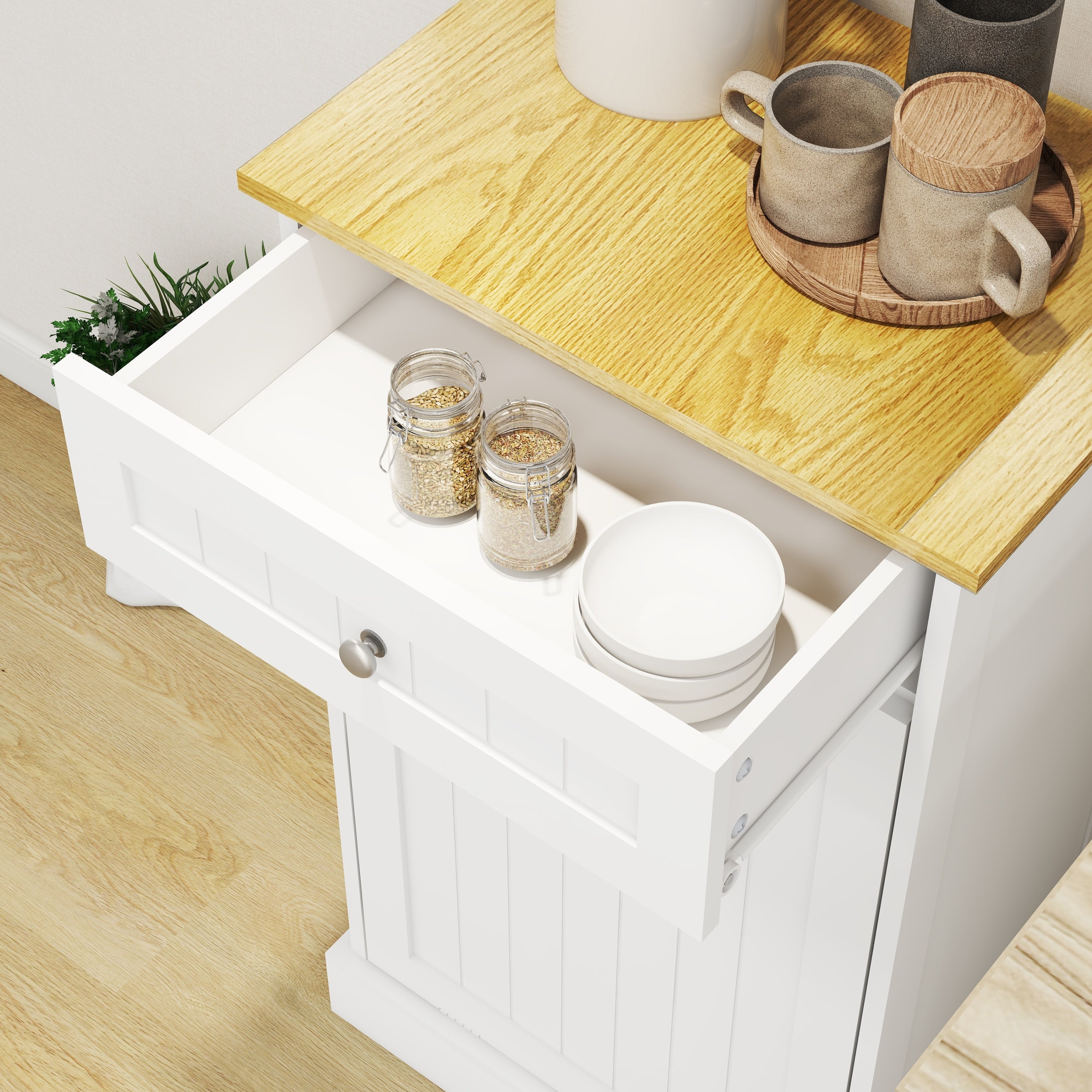 One Drawers and One-Compartment Tilt-Out Trash Cabinet Kitchen Trash Cabinet-White