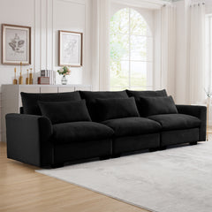 3 Seater Deep Seat Couches for Living Room, Wide and Deep Seat Comfy Living Roo Sofas with 3 Waist Pillows, black Corduroy