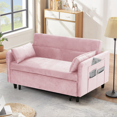 54" Pull-Out Sofa With Two Pillows Pink Velvet Loveseat For Small Living Room