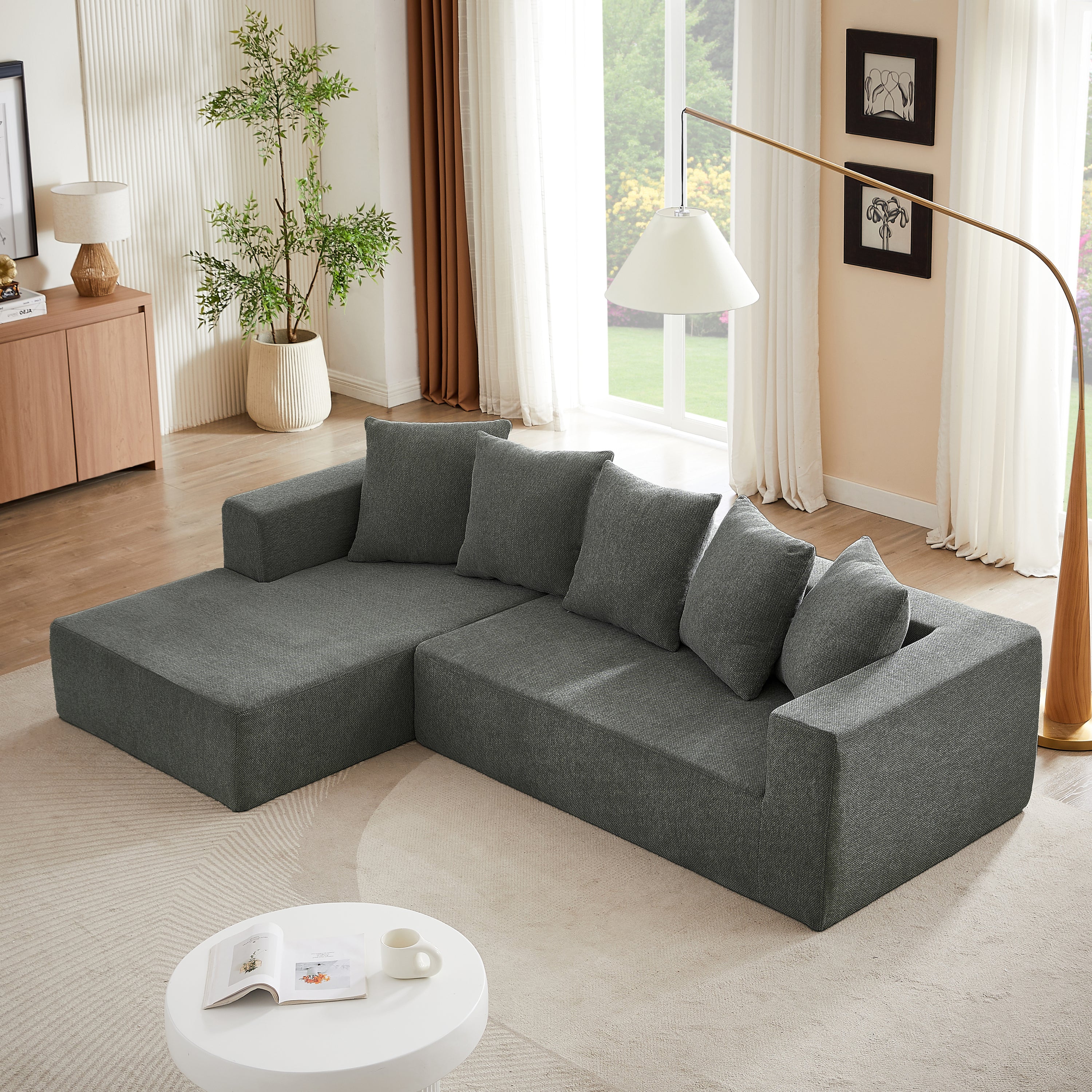 Chenille L-Shaped Sectional Sofa Set,Minimalist Style Modular Sectional Sofa, Luxury Chenille Fabric Cloud Couch for Living Room