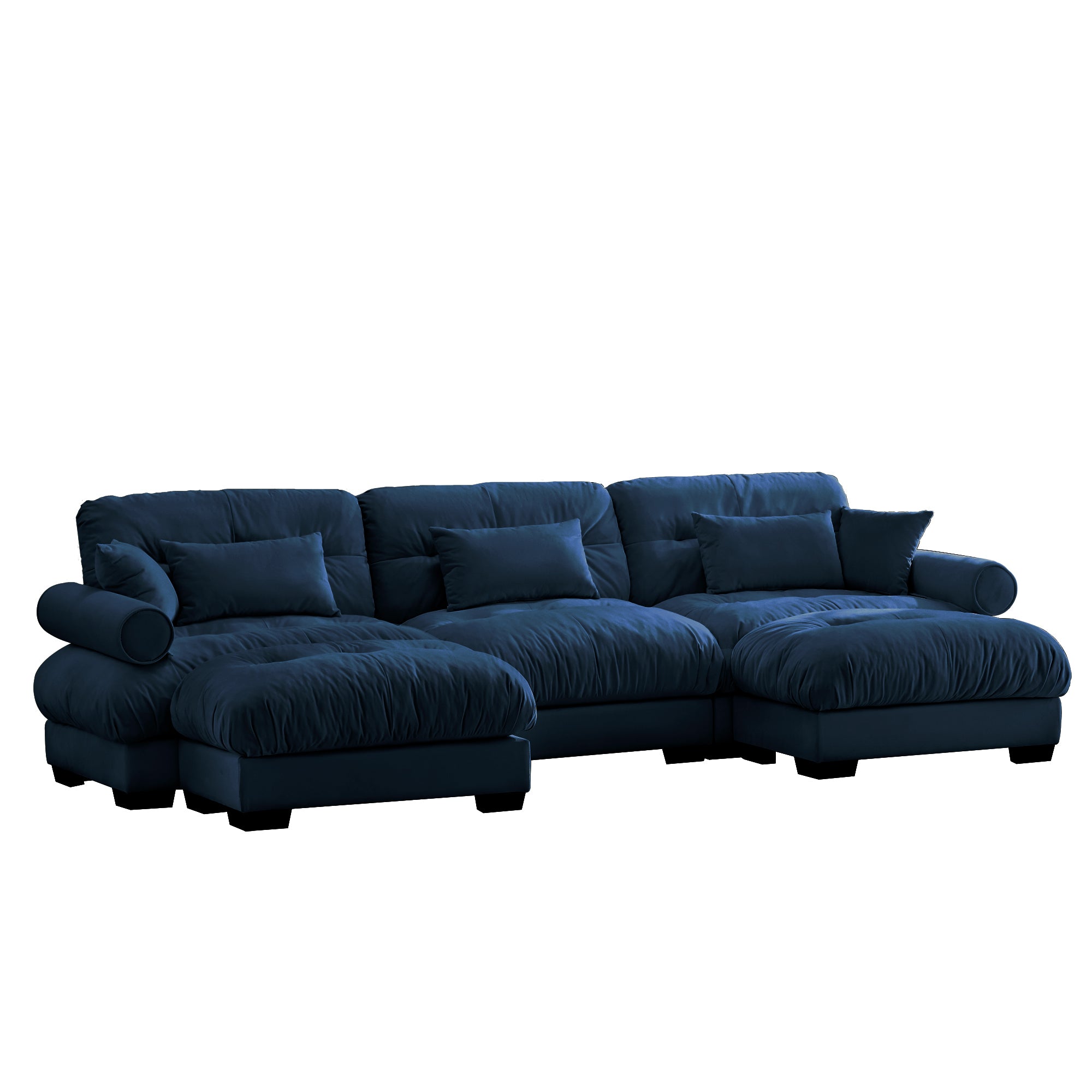 U-Shaped Modular Sectional Sofa with Movable Ottomans, Modern 3-Seater Corner Couch with Pillows and Bolstered Armrests, Blue